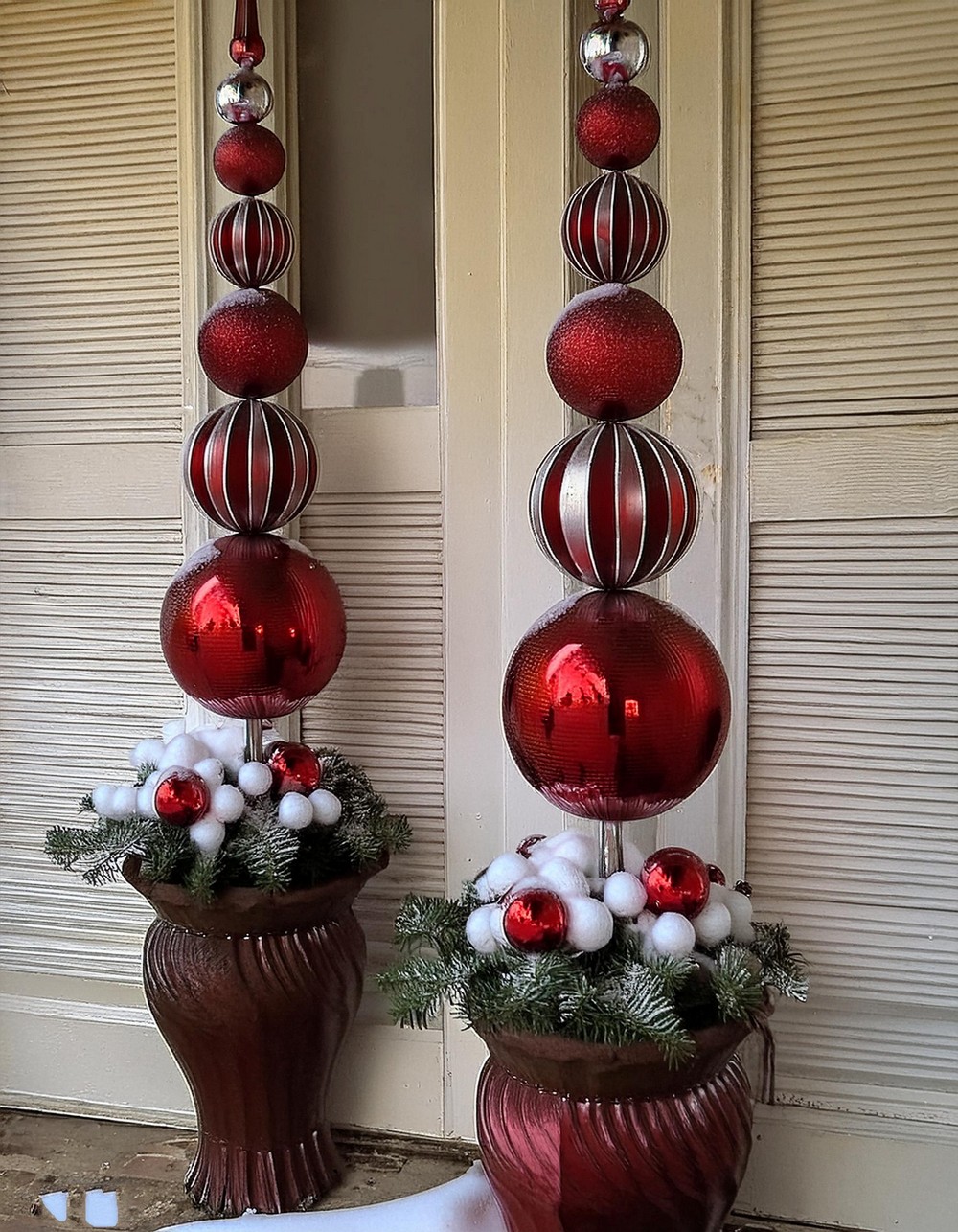 Add Festive Christmas Topiaries to Your Front Door