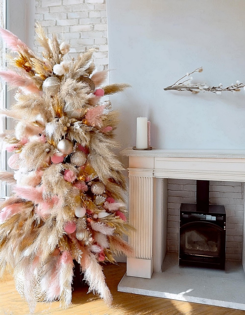 Brighten a Pampas Grass Tree with Rose Gold Ornaments