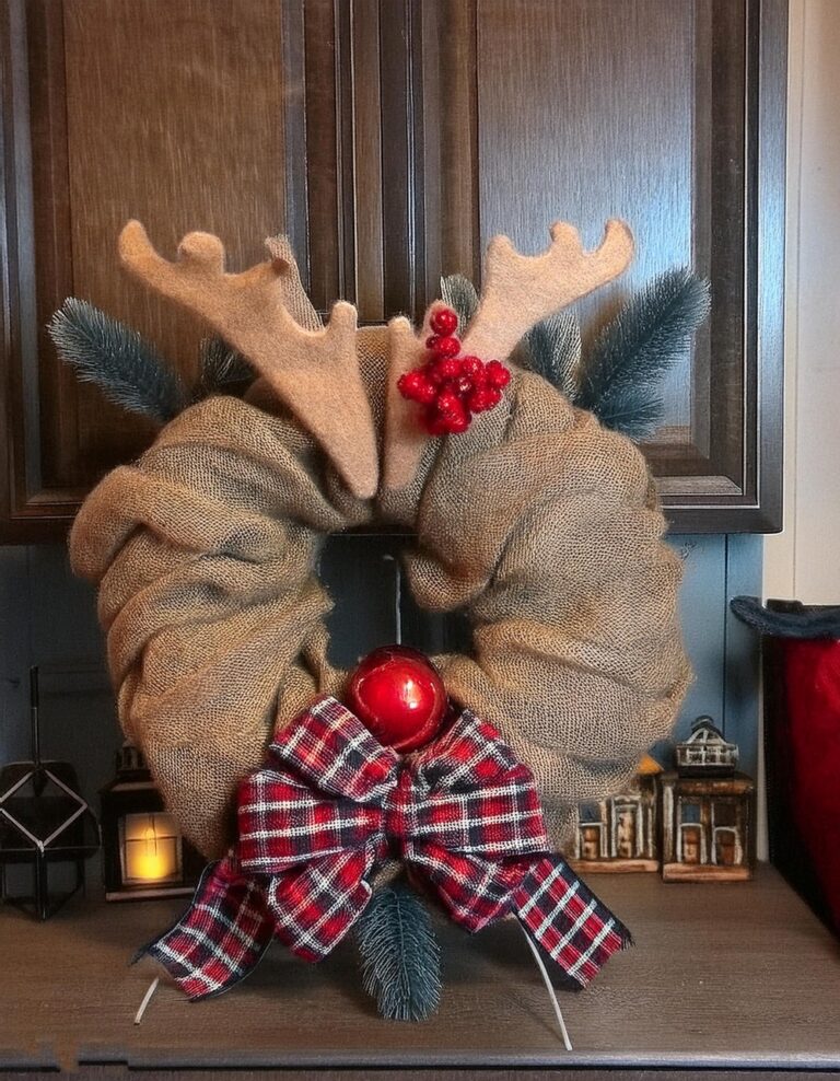 Burlap Ribbon DIY Reindeer Wreath