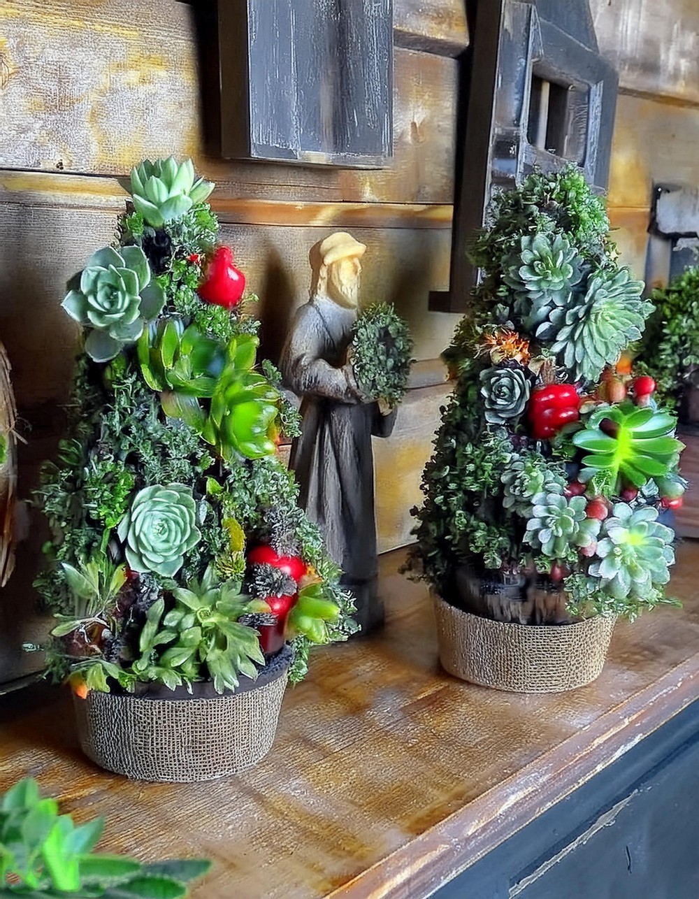 Craft Rustic Succulent Trees for Mantel with Chicken Wire