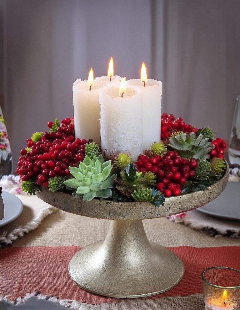 Enhance Table Setting with Silver Cake Stand and Candles