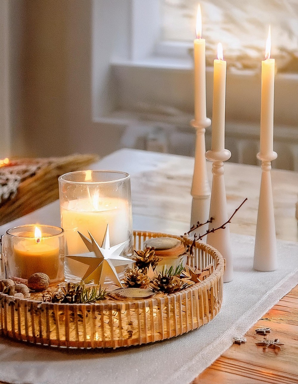 Magical Country Cottage Setting with Cane Candle Tray