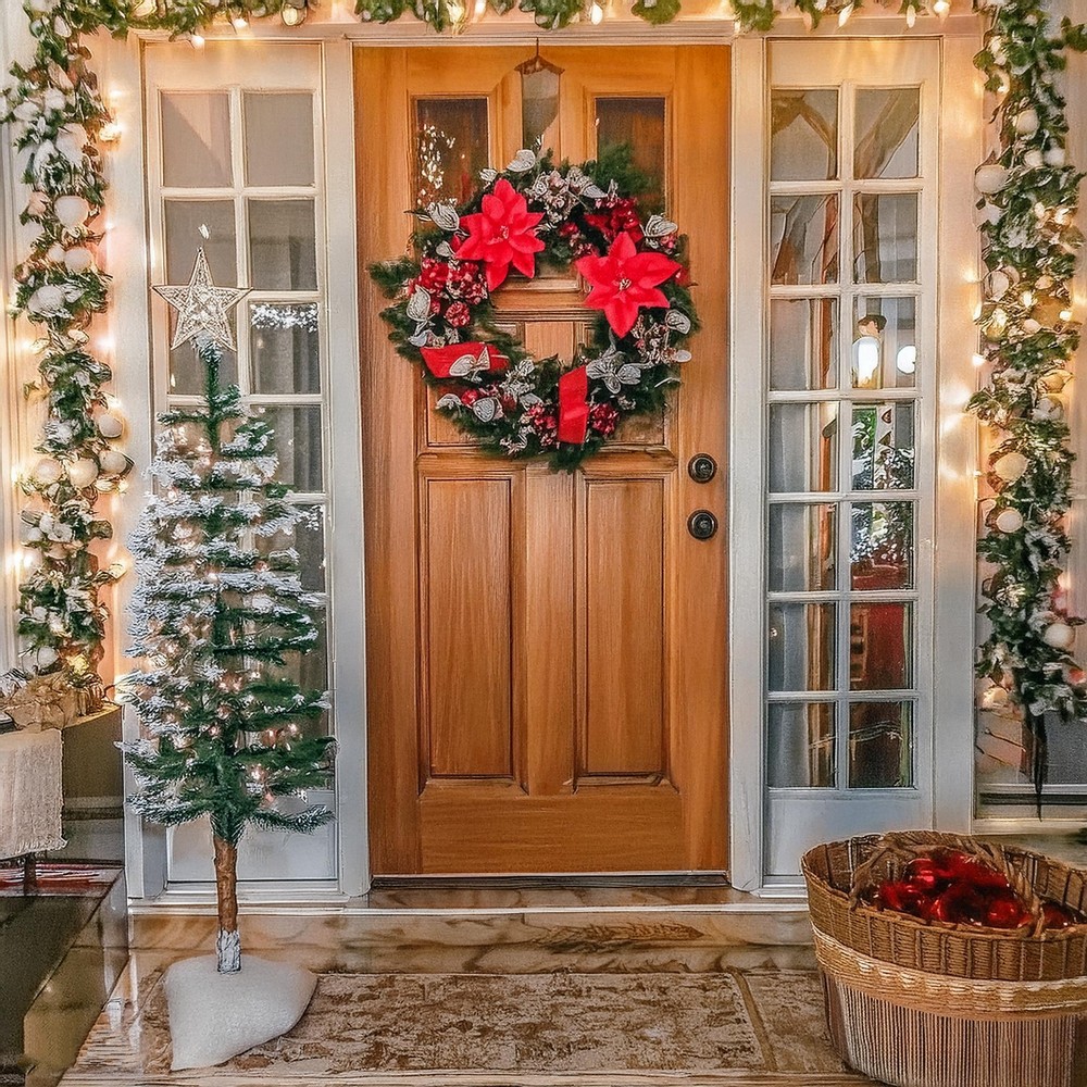 Make Your Door Visually Appealing with Red Poinsettias