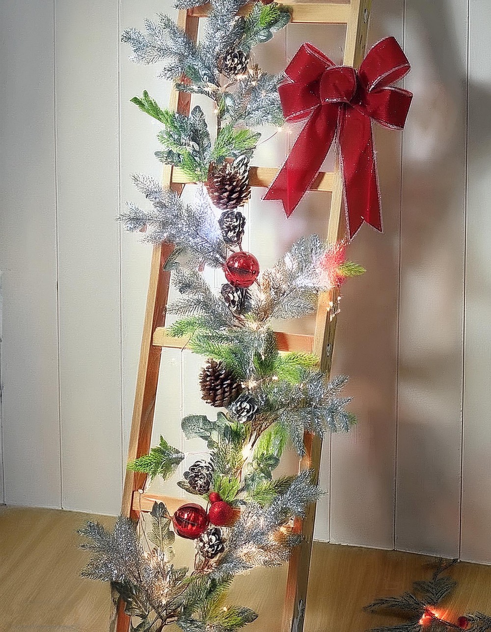 Ordinary Ladder Repurposed Into Christmas Decoration