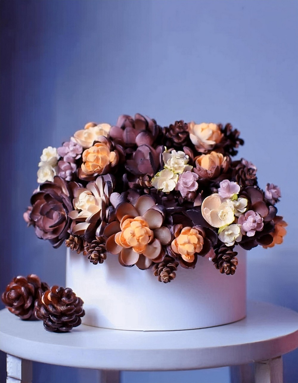 Pre-Lit Flowers And Pinecones Arrangement