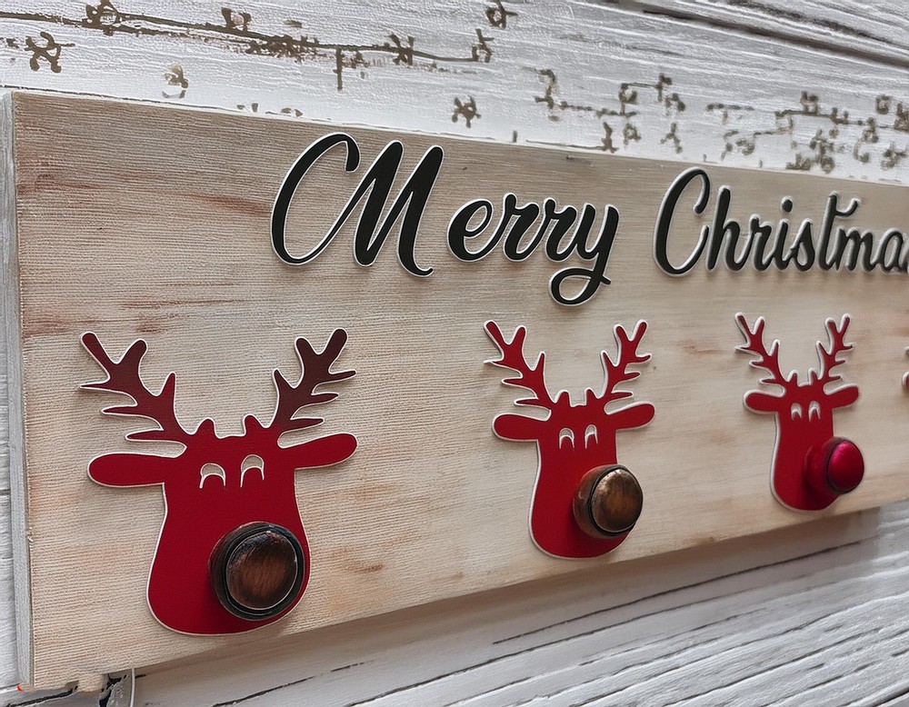 Red Drawer Pull Reindeer Stocking Holder