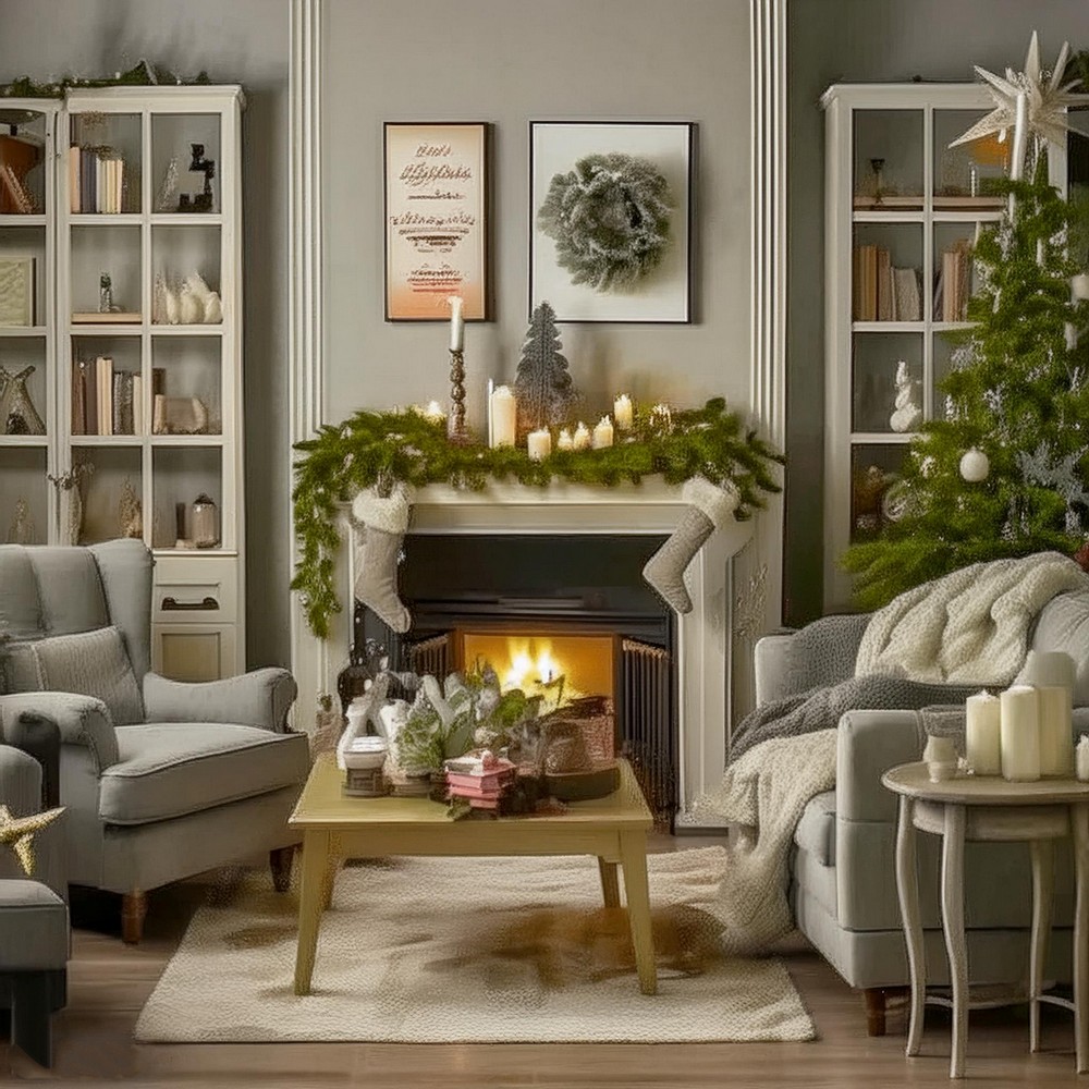 Stylish and Playful Vintage Christmas Living Room Decor