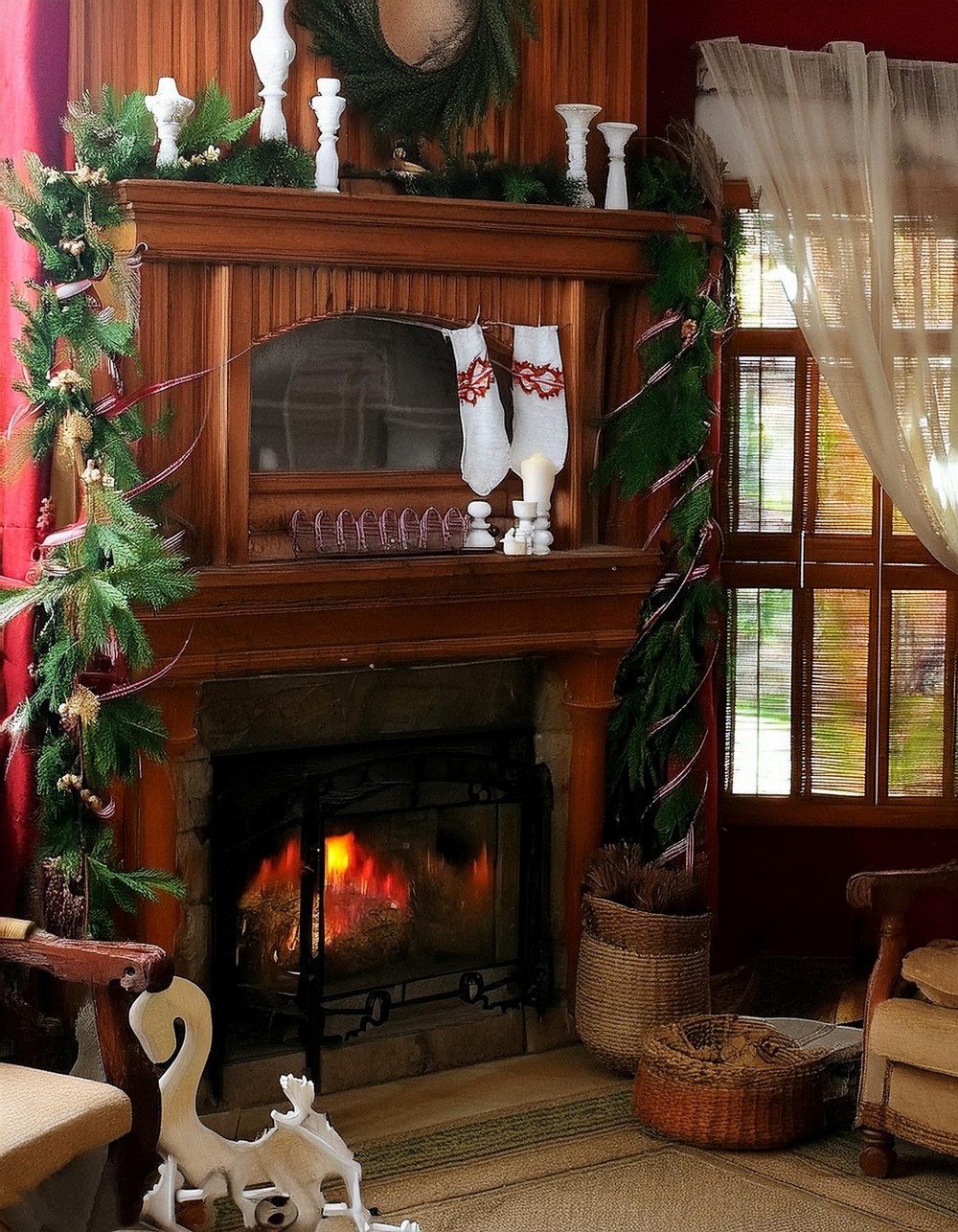 Traditional Style Mantel Greenery