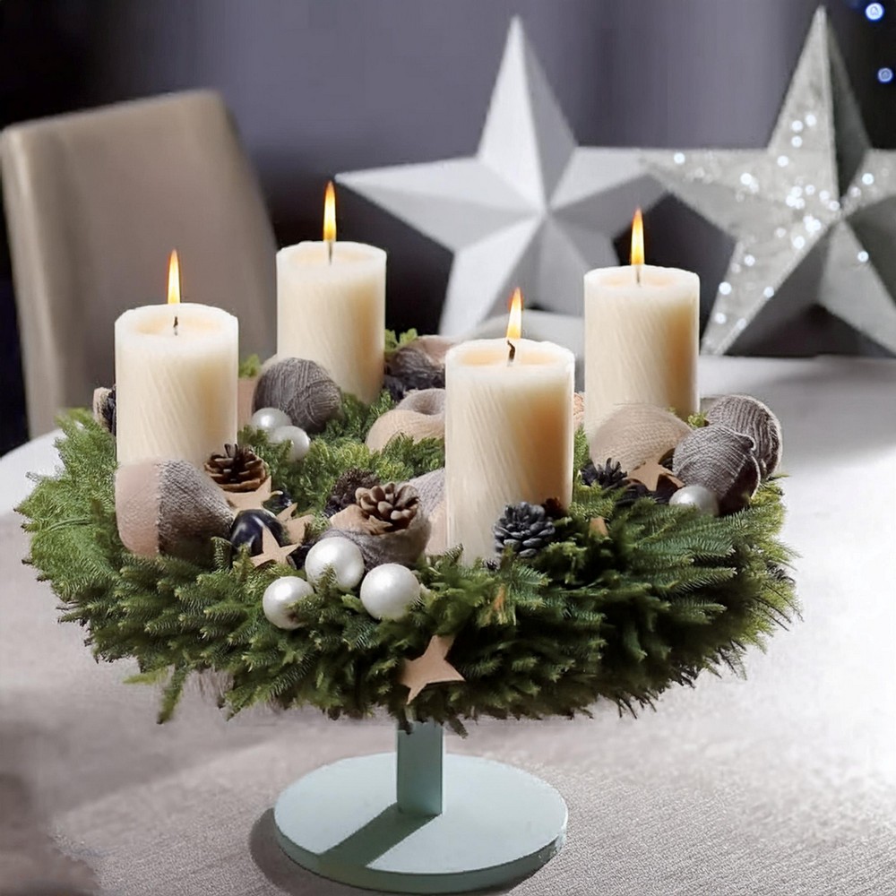 Turn Cake Pedestal with Evergreen and Candle Decor