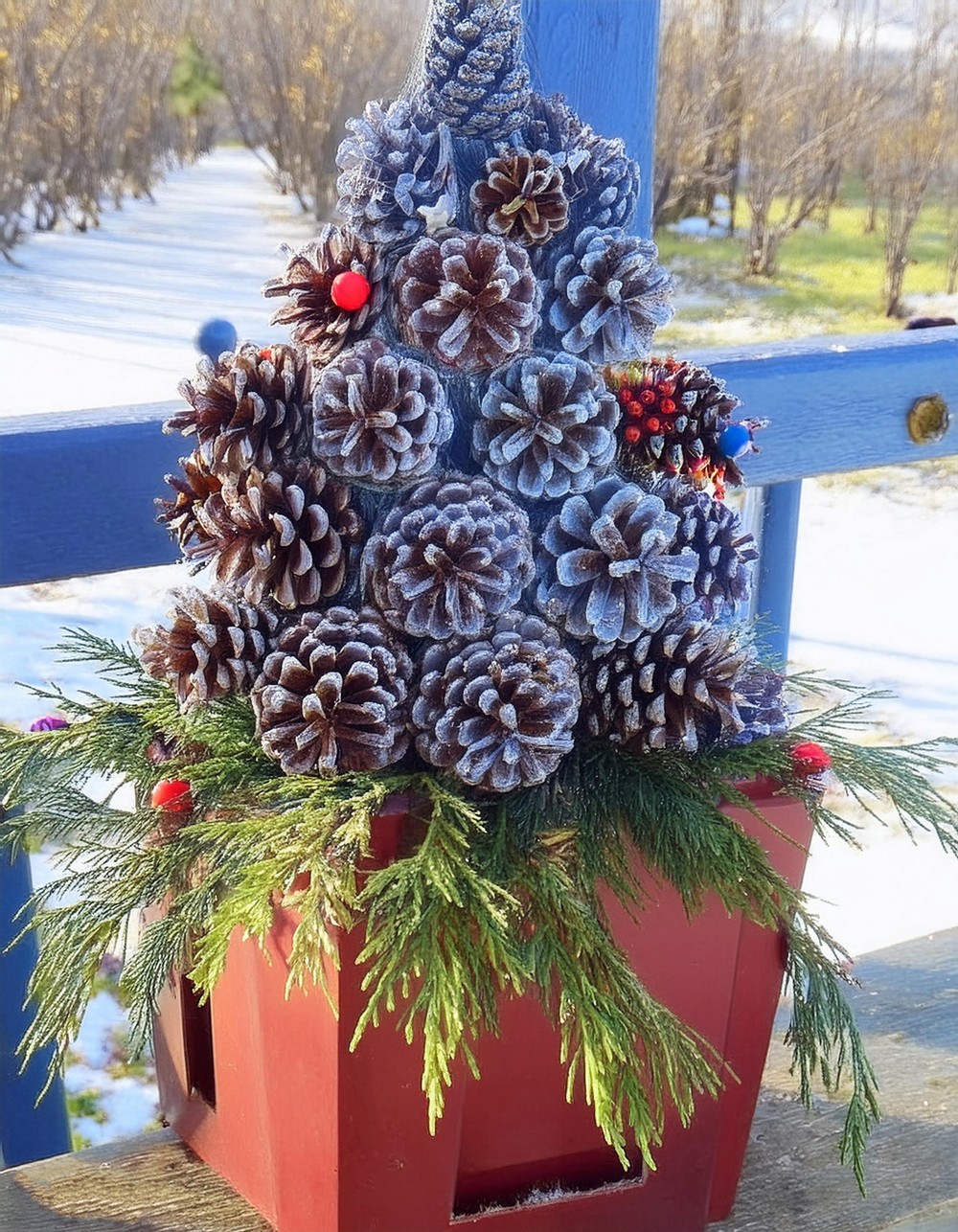 Winter Pinecone Porch Tree