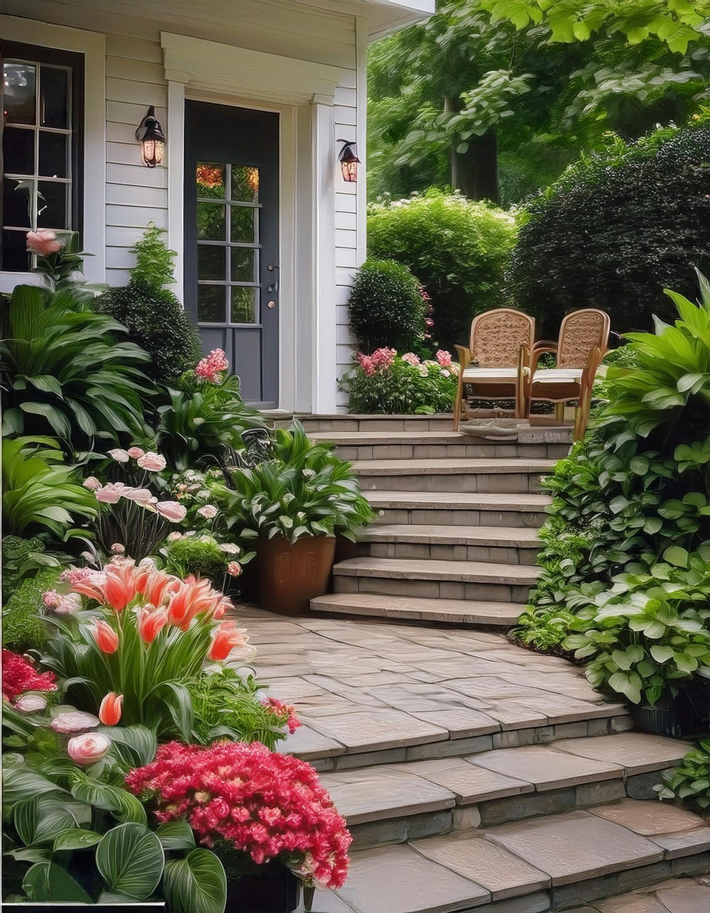 Backdoor Steps with Built-in Planters