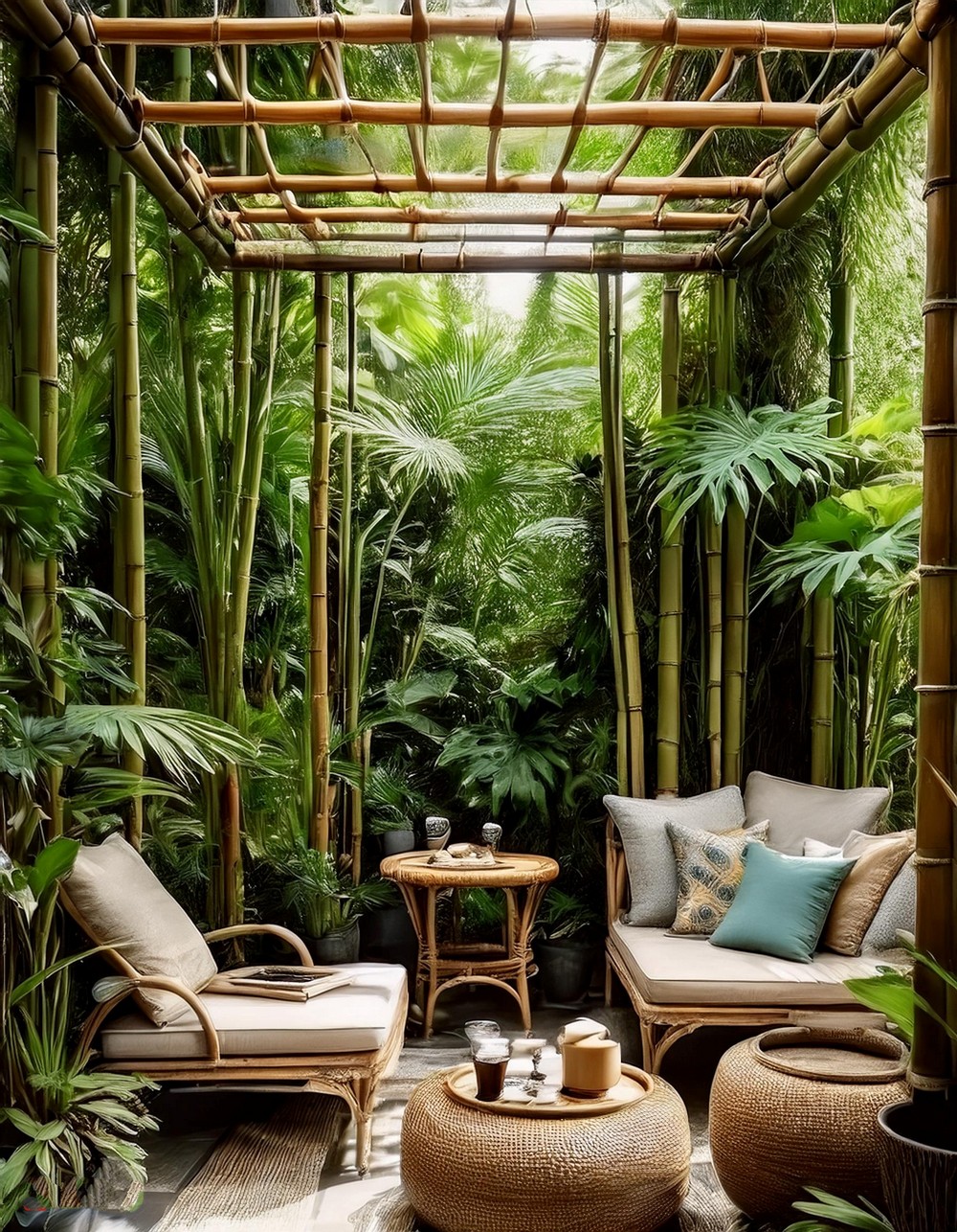 Bamboo Pergola with Natural Thatch Roof 