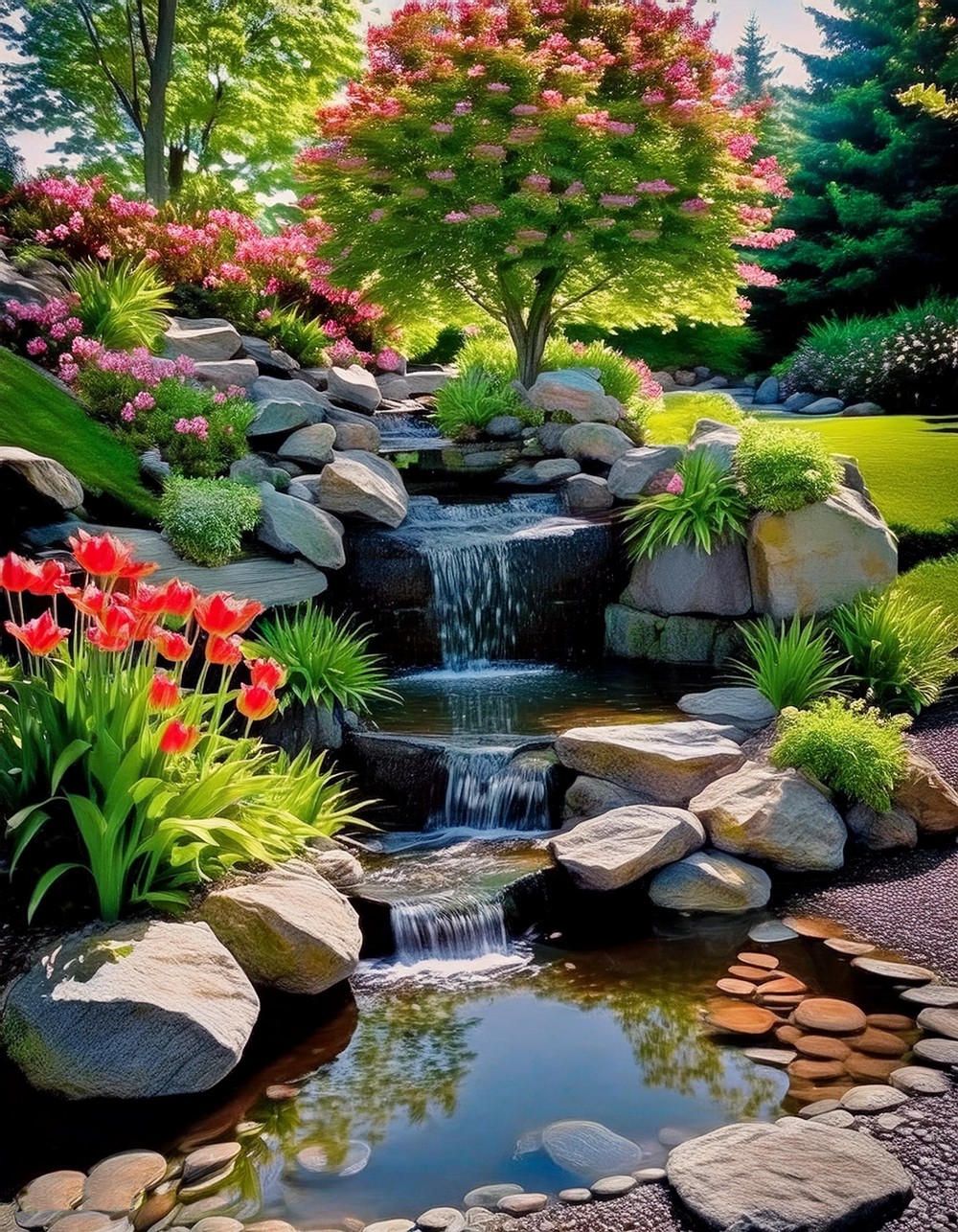 Boulder Retaining Wall with Water Feature