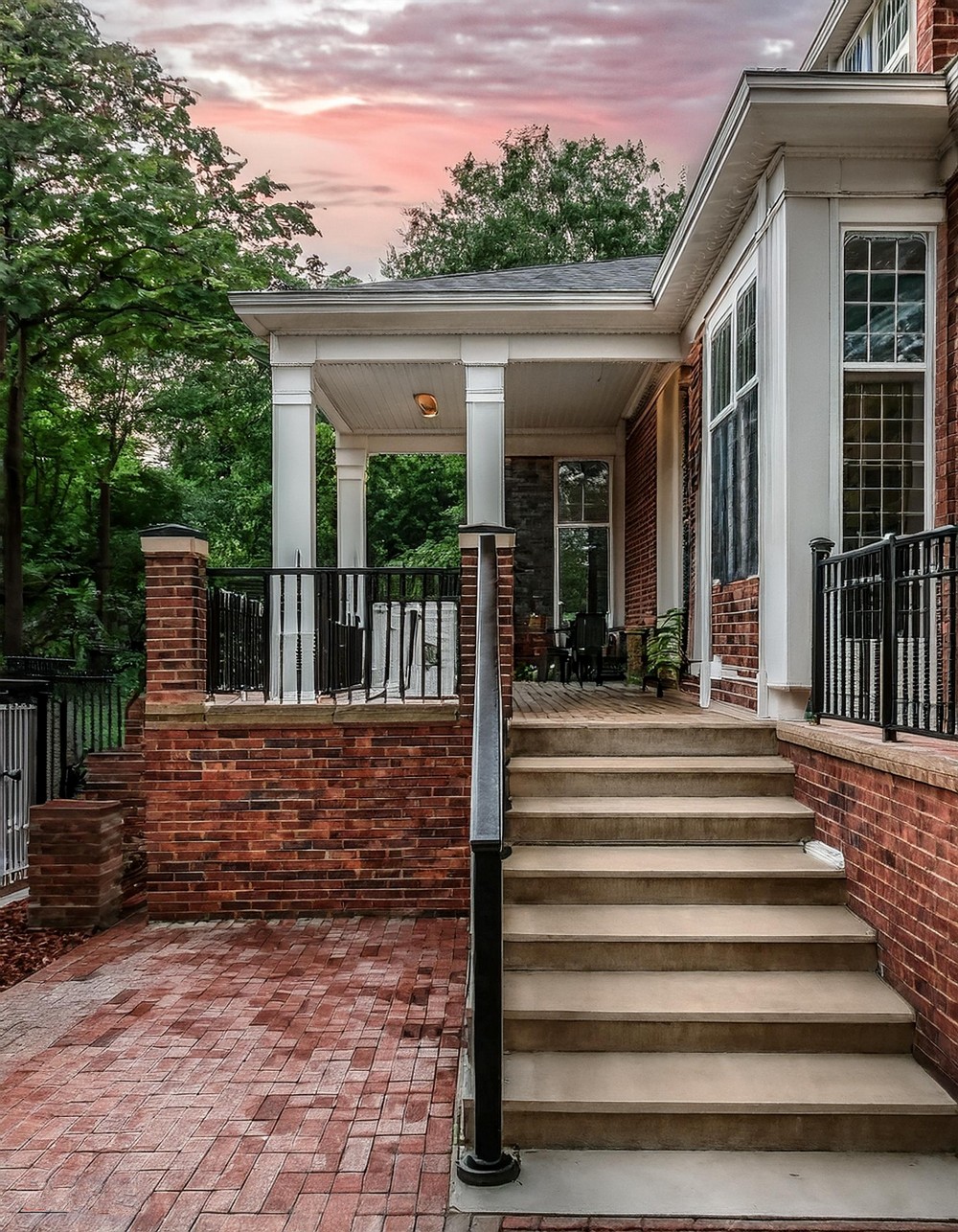 Brick Patio with Concrete Steps