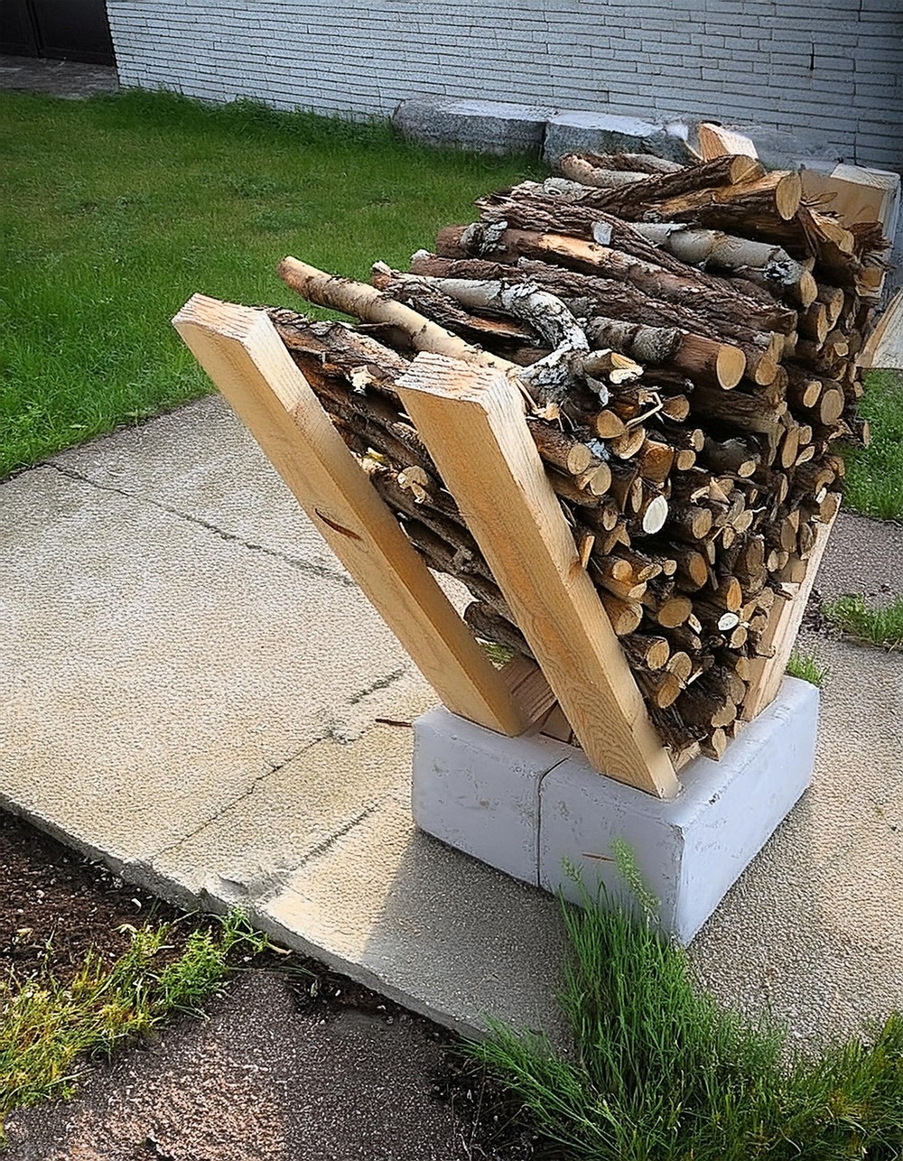 Cinder Blocks and Beams Organize Wood Quickly