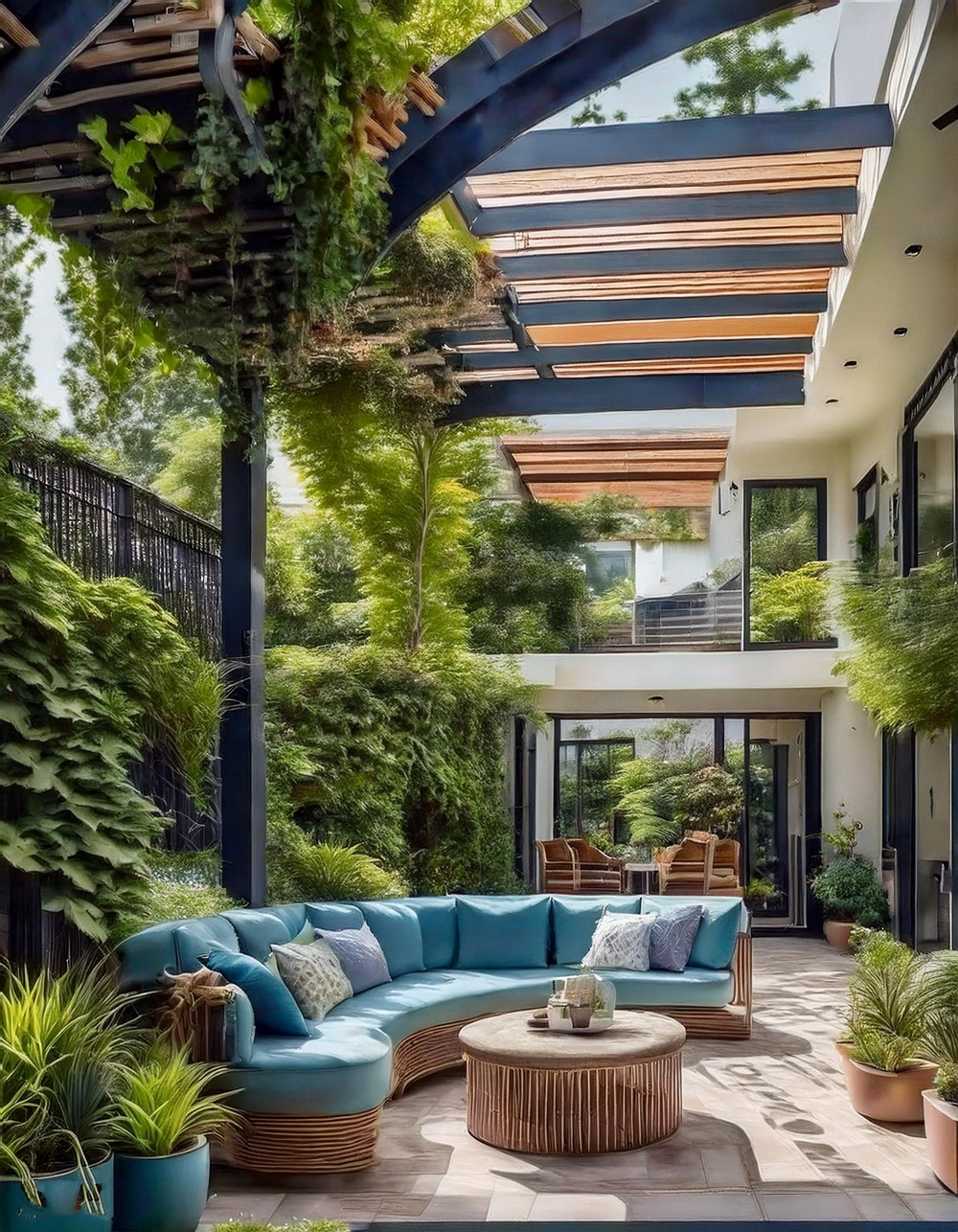 Curved Line Patio with Louvered Roof