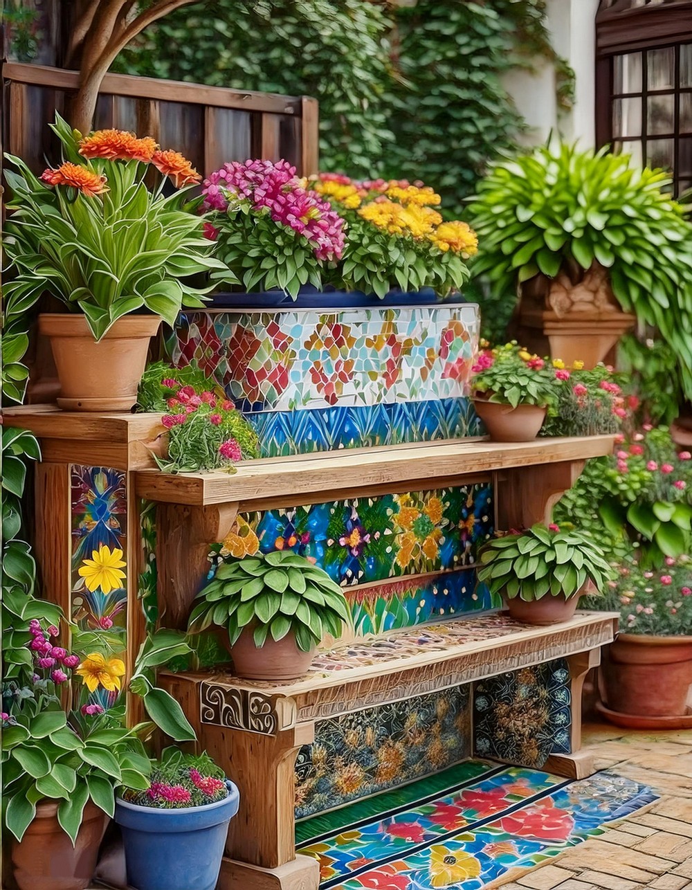 Decorative Mosaic Planter Box with Tiles