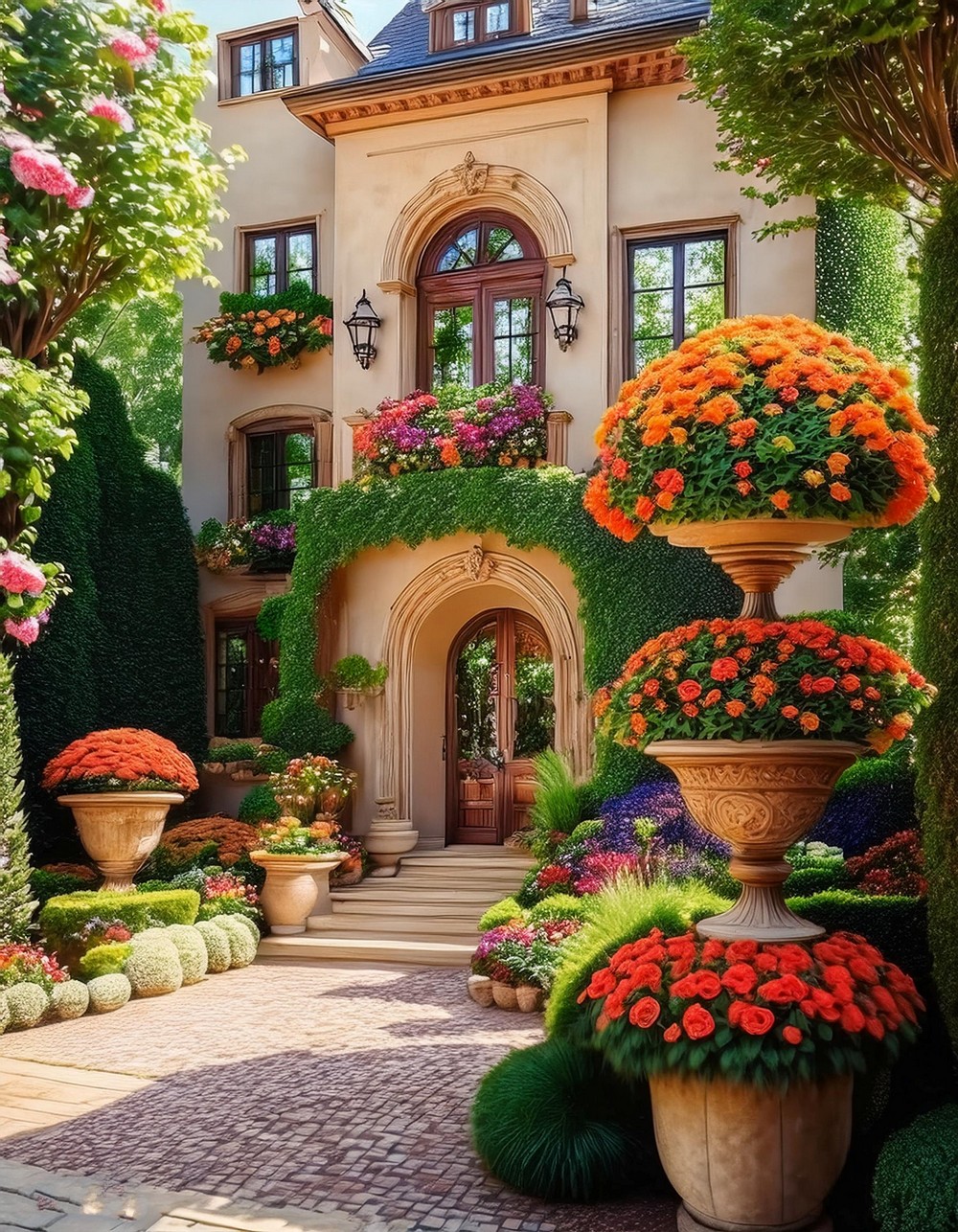 Entrance Accentuation with Flowers and Greenery