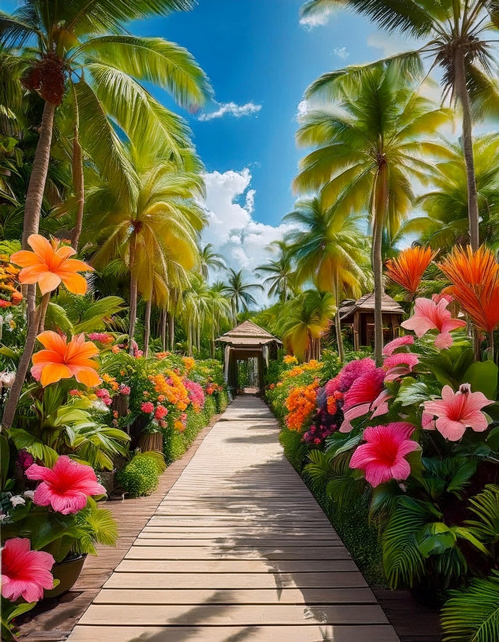 Escape to the Tropics with Vibrant Hibiscus and Palm Trees