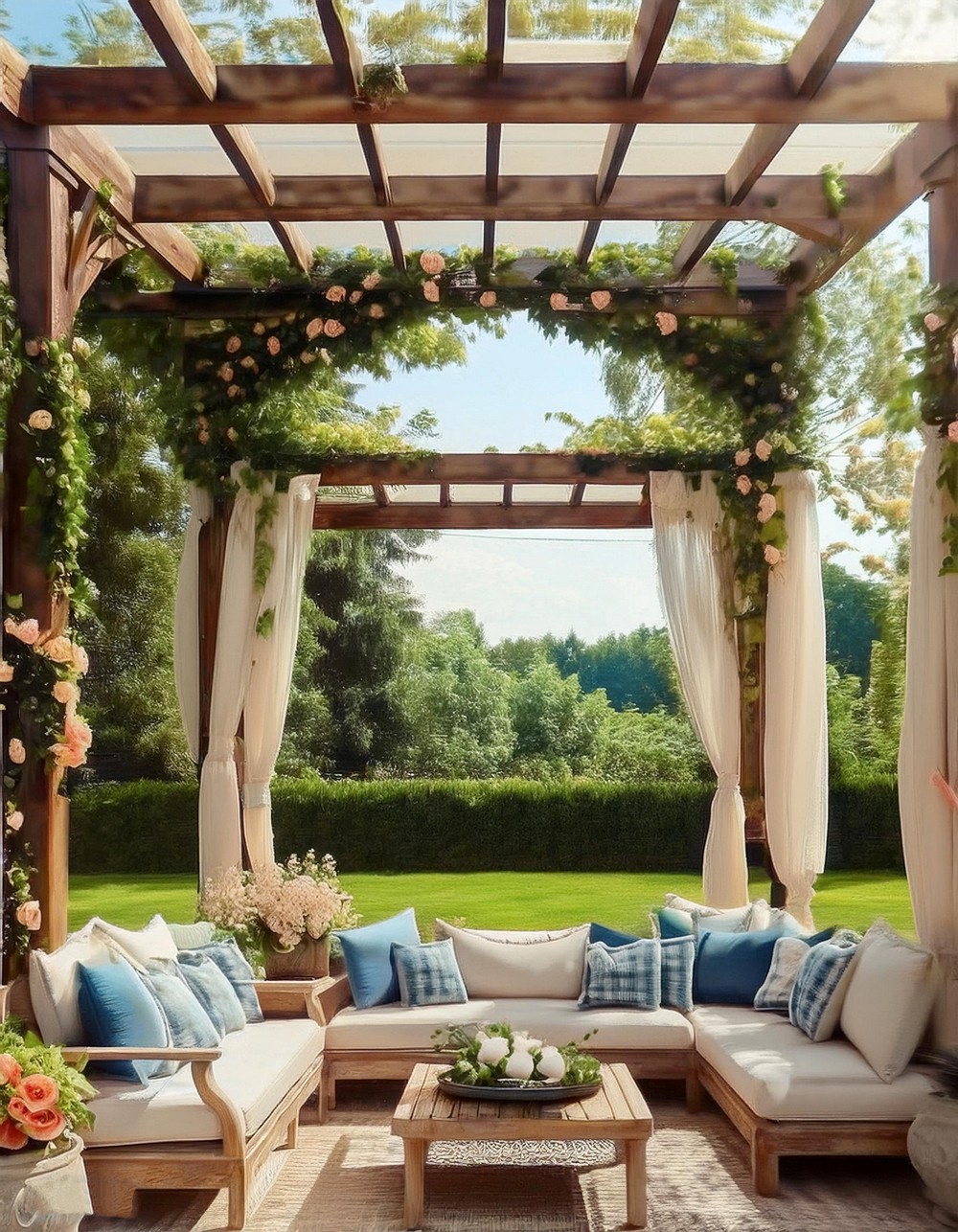 Fabric-Covered Pergola for Outdoor Seating