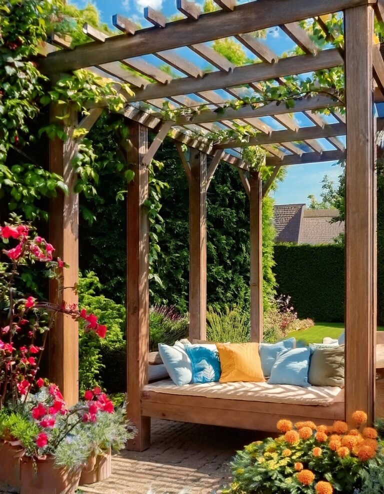 Large Pergola with Built-in Seating Area