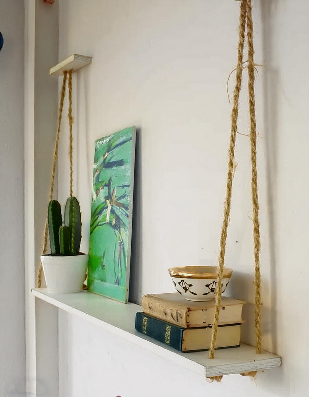 Make a DIY Shelf with a Wooden Beam and Rope