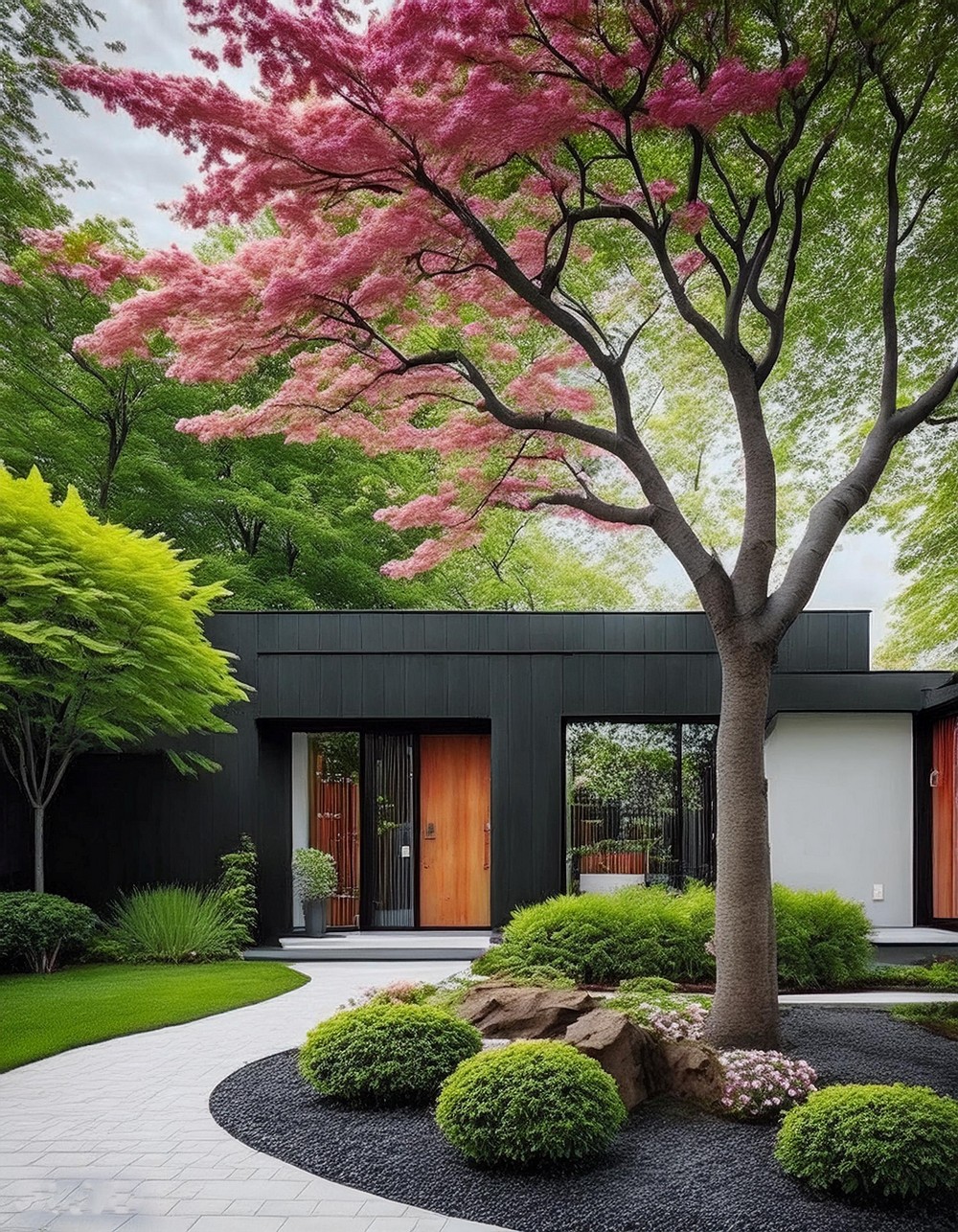 Modern Front Yard with a Focal Point, Such as a Statement Tree