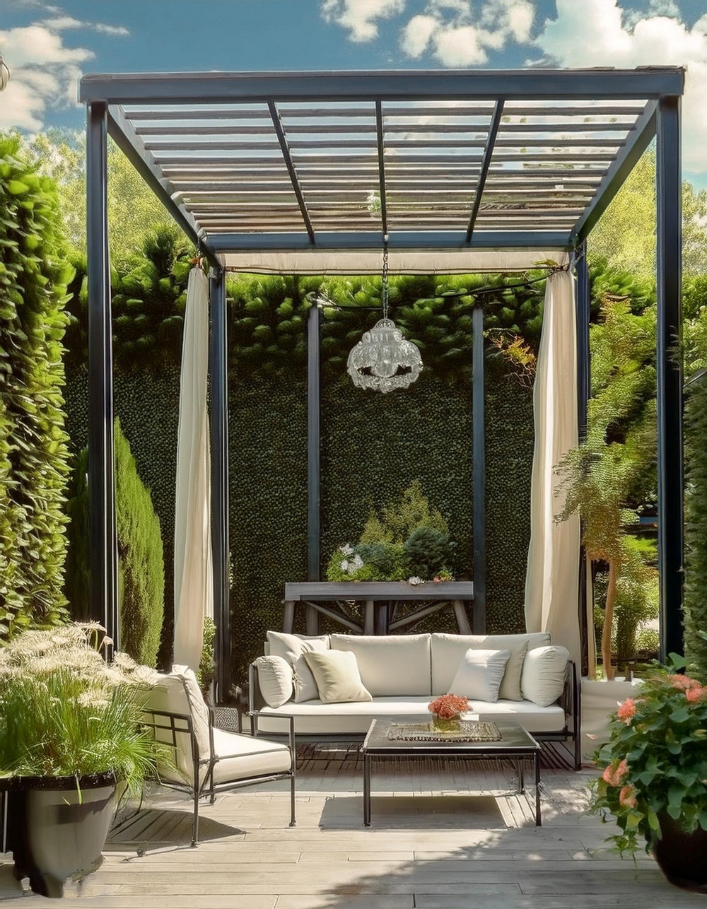 Modern Metal Pergola with Fabric Canopy