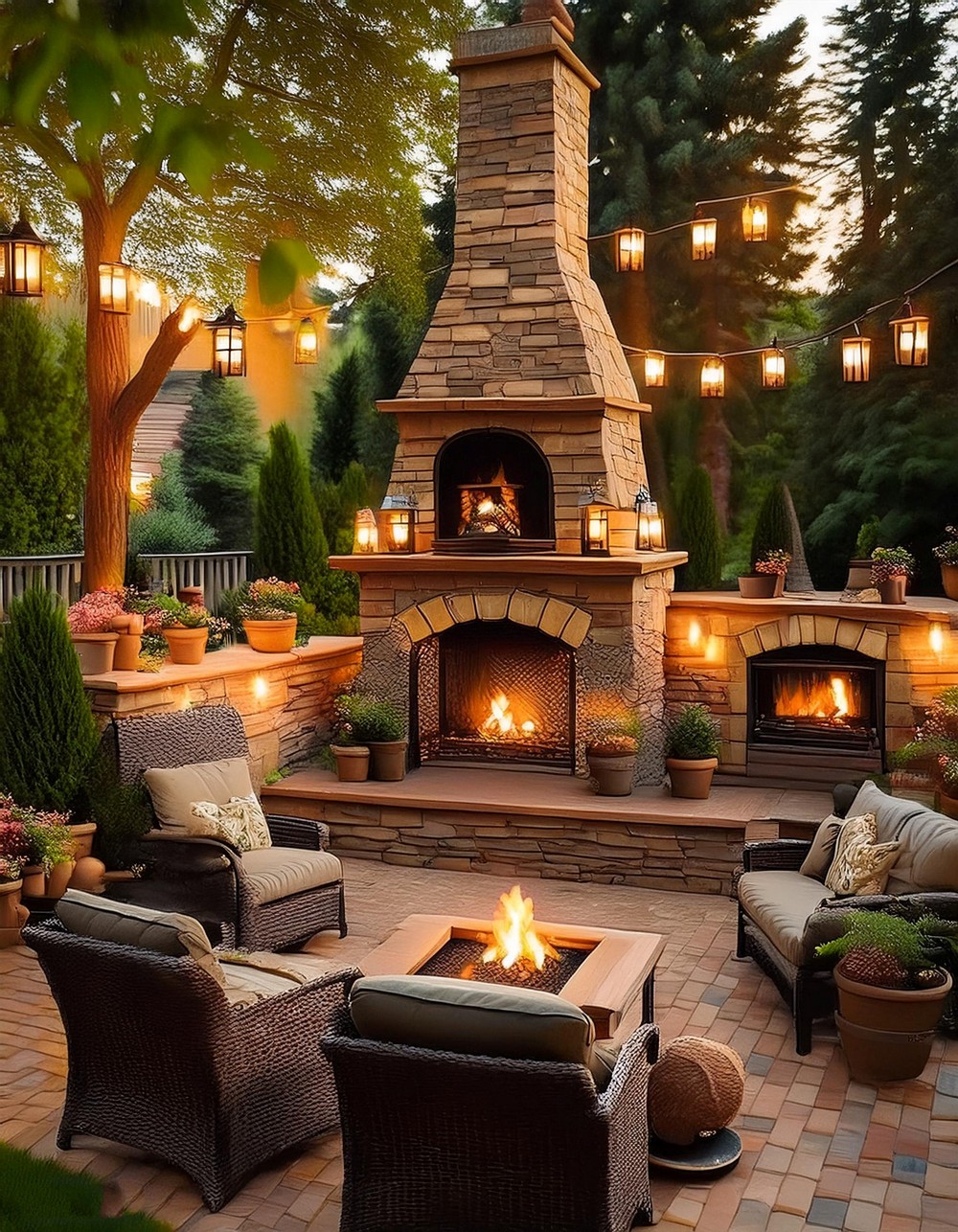 Modern Stone Fireplace with Patio Seating