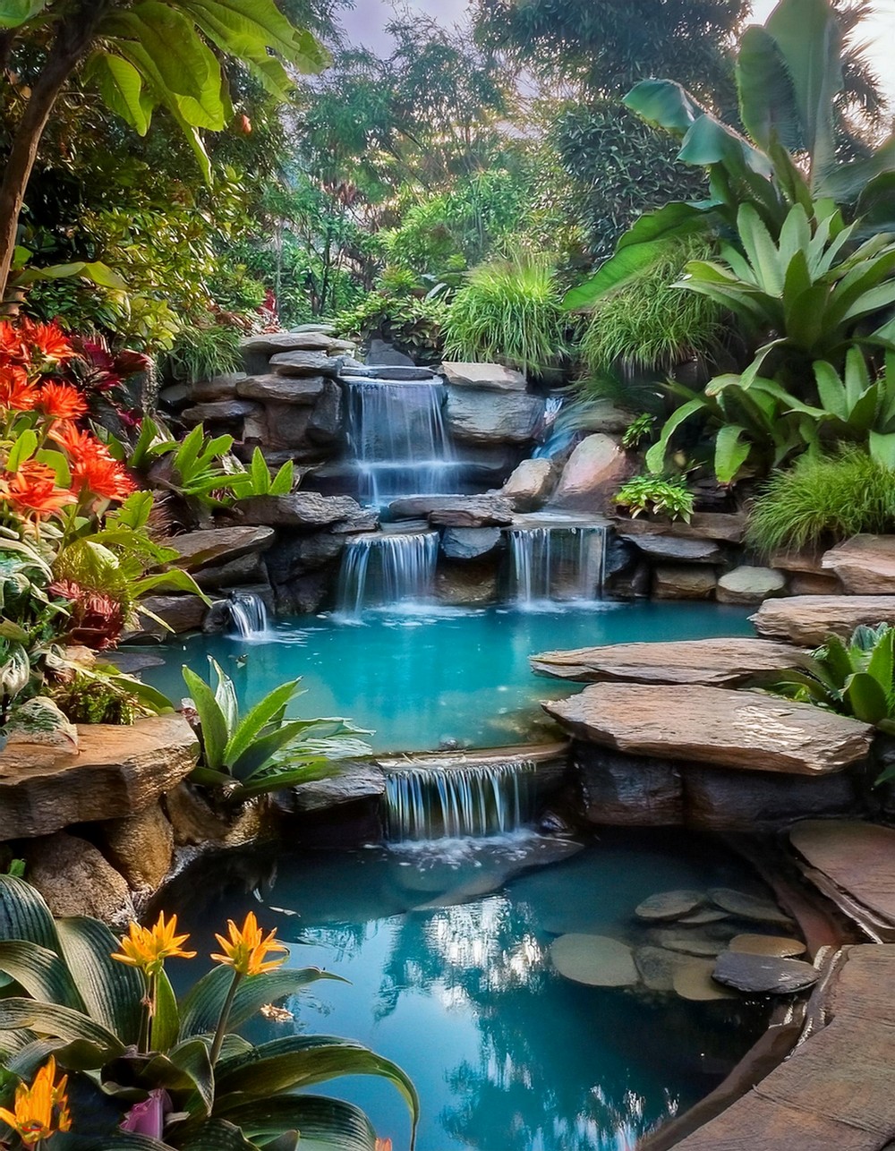 Natural Rock Waterfall Pool Feature