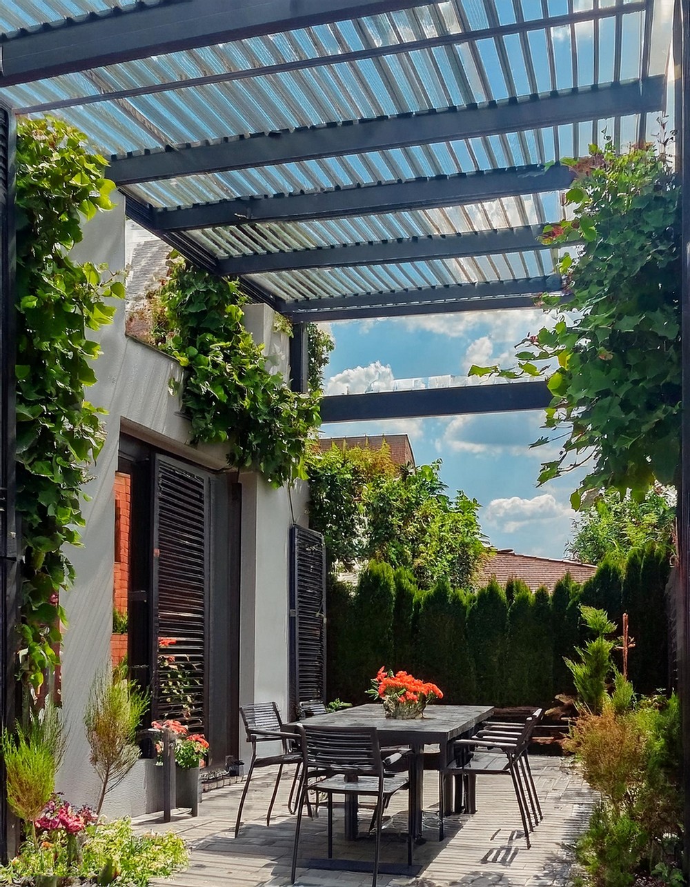 Pergola with Adjustable Louvered Roof