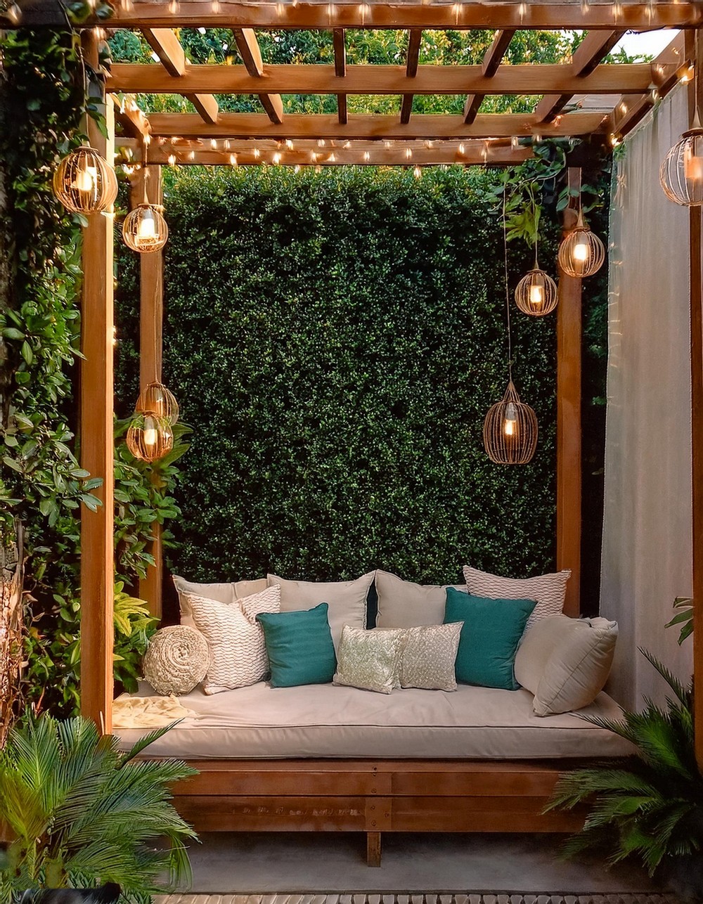 Pergola with Built-in Daybed for Relaxation