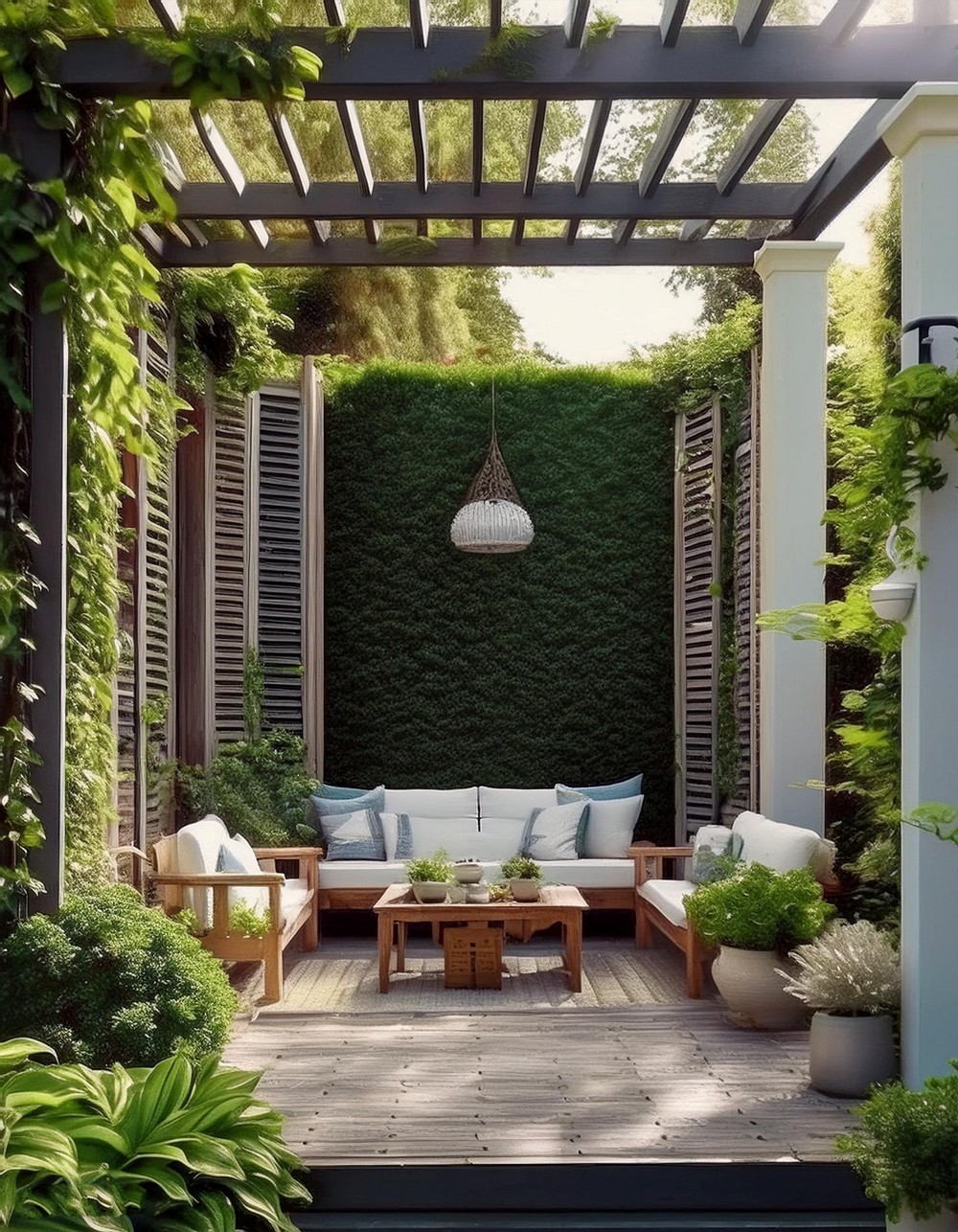 Pergola with Sliding Shutters for Privacy