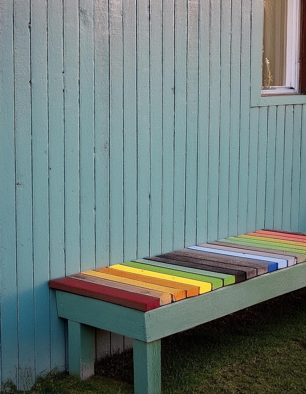 Quirky Colorful Wood Plank Bench