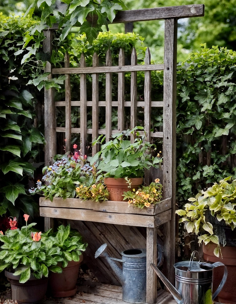 Reclaimed Wood Planter Box with Trellis