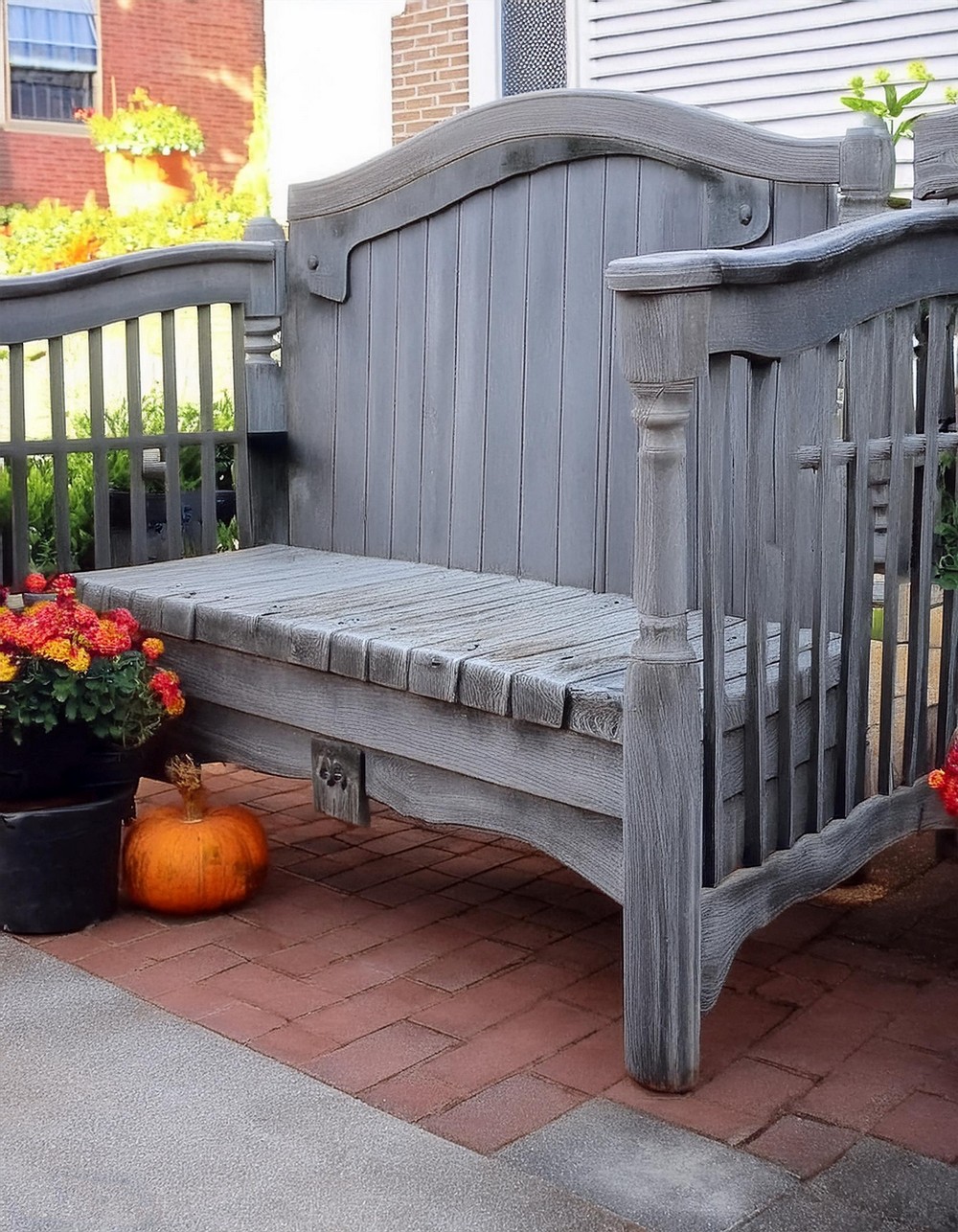 Repurpose an Old Crib into a Rustic Garden Bench