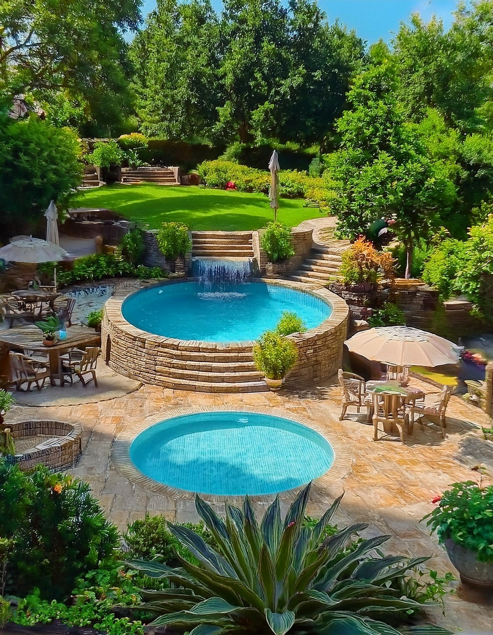 Round Pool with Outdoor Kitchen