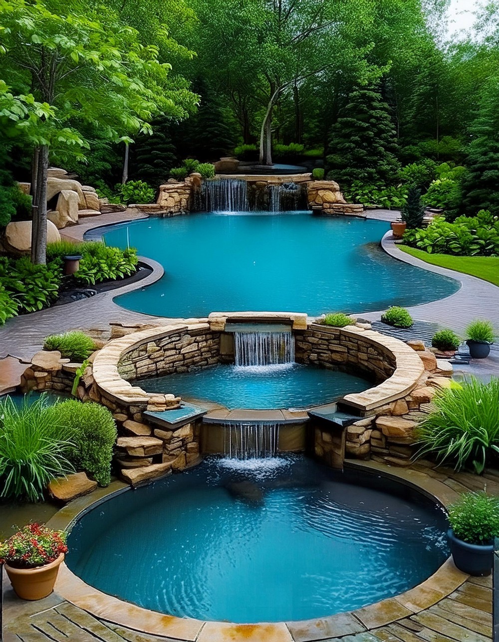 Round Pool with Water Features