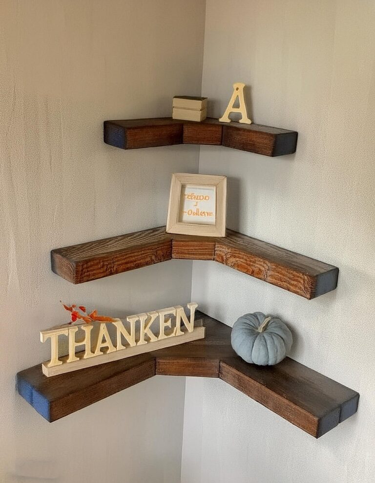 Rustic Wood Stained Corner Shelves