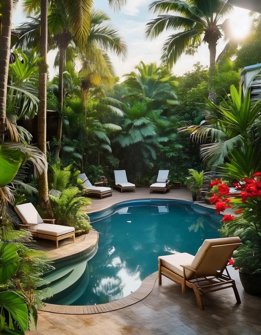 Secluded Pool Area with Tropical Plants