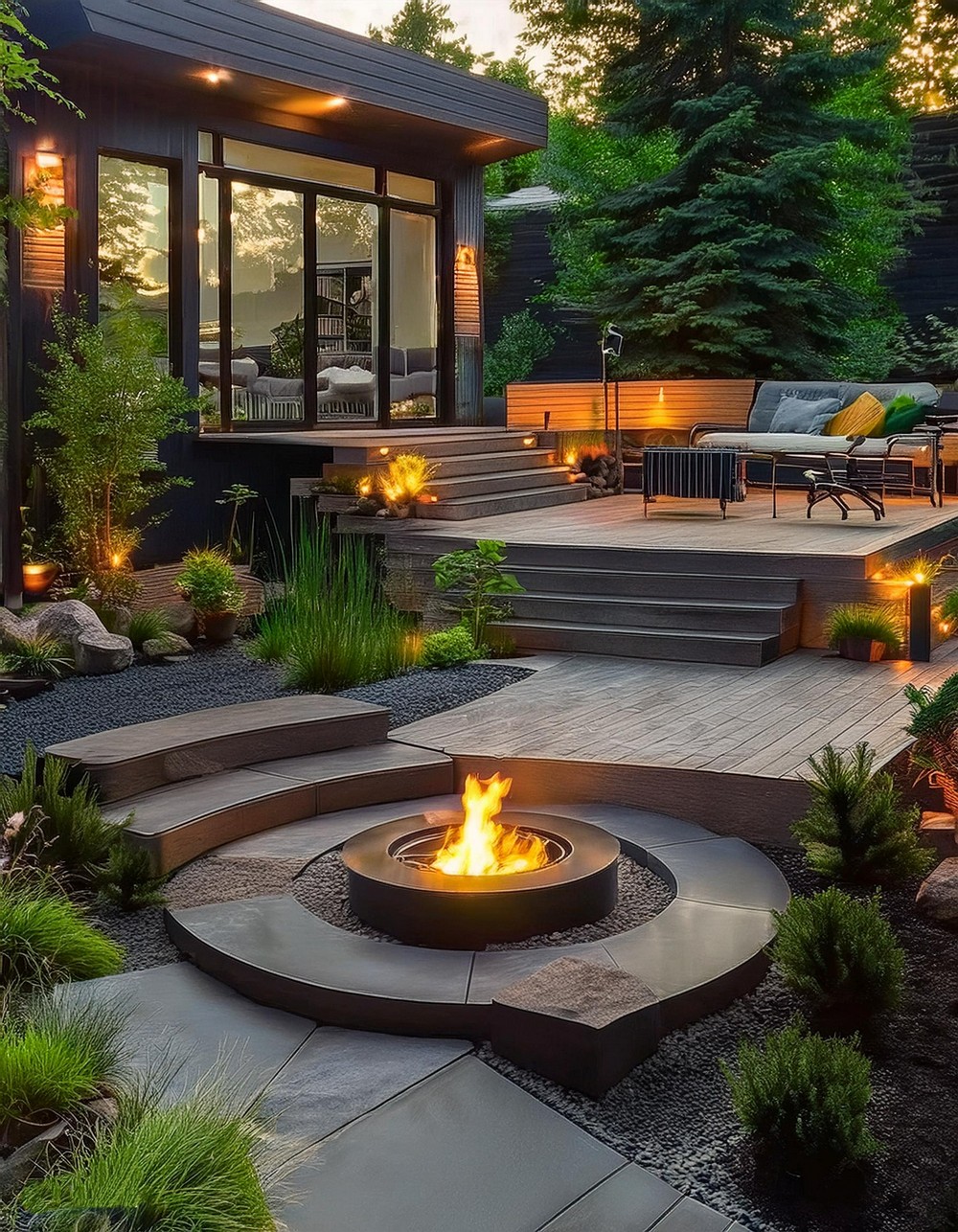 Stair Landing with Fire Pit