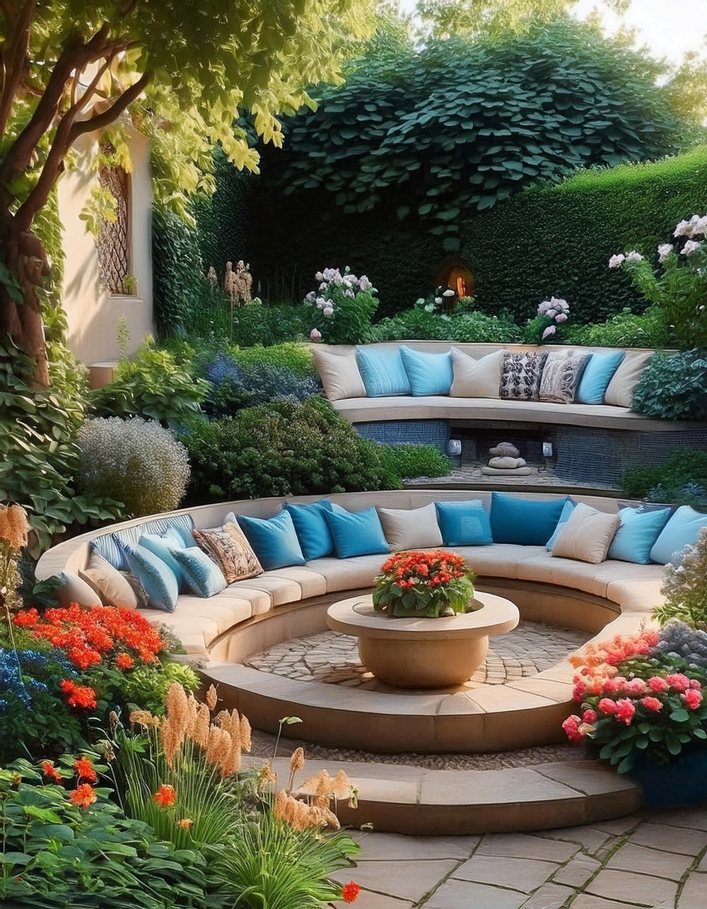 Sunken Patio with Built-in Seating