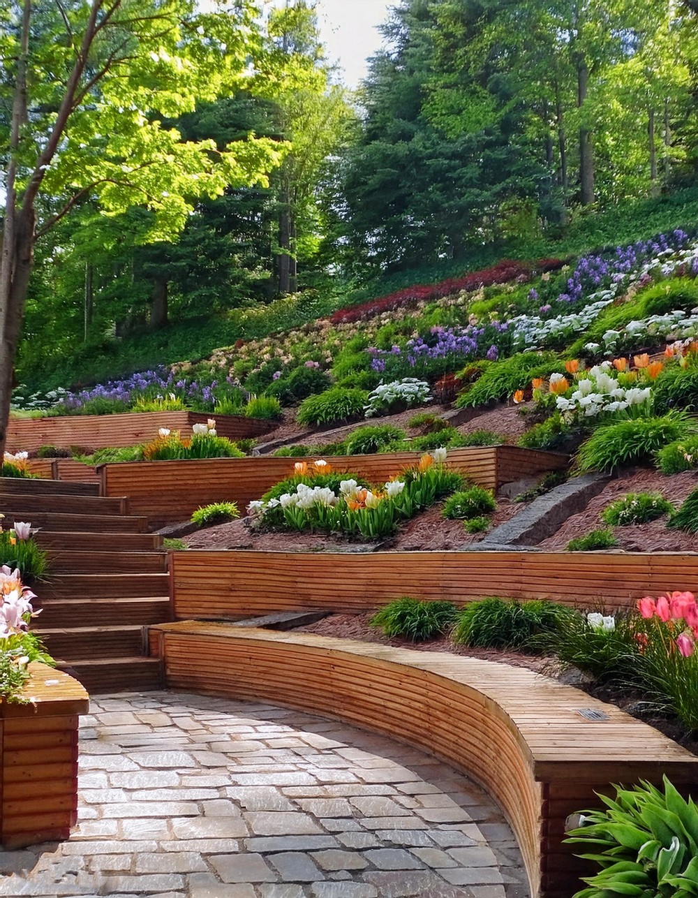 Timber Retaining Wall with Built-in Seating