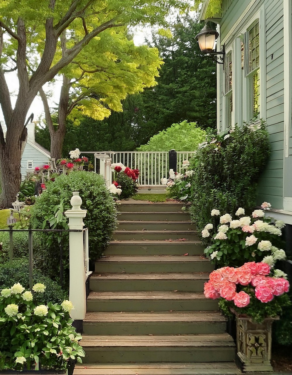 Traditional Wood Steps with Classic Railings