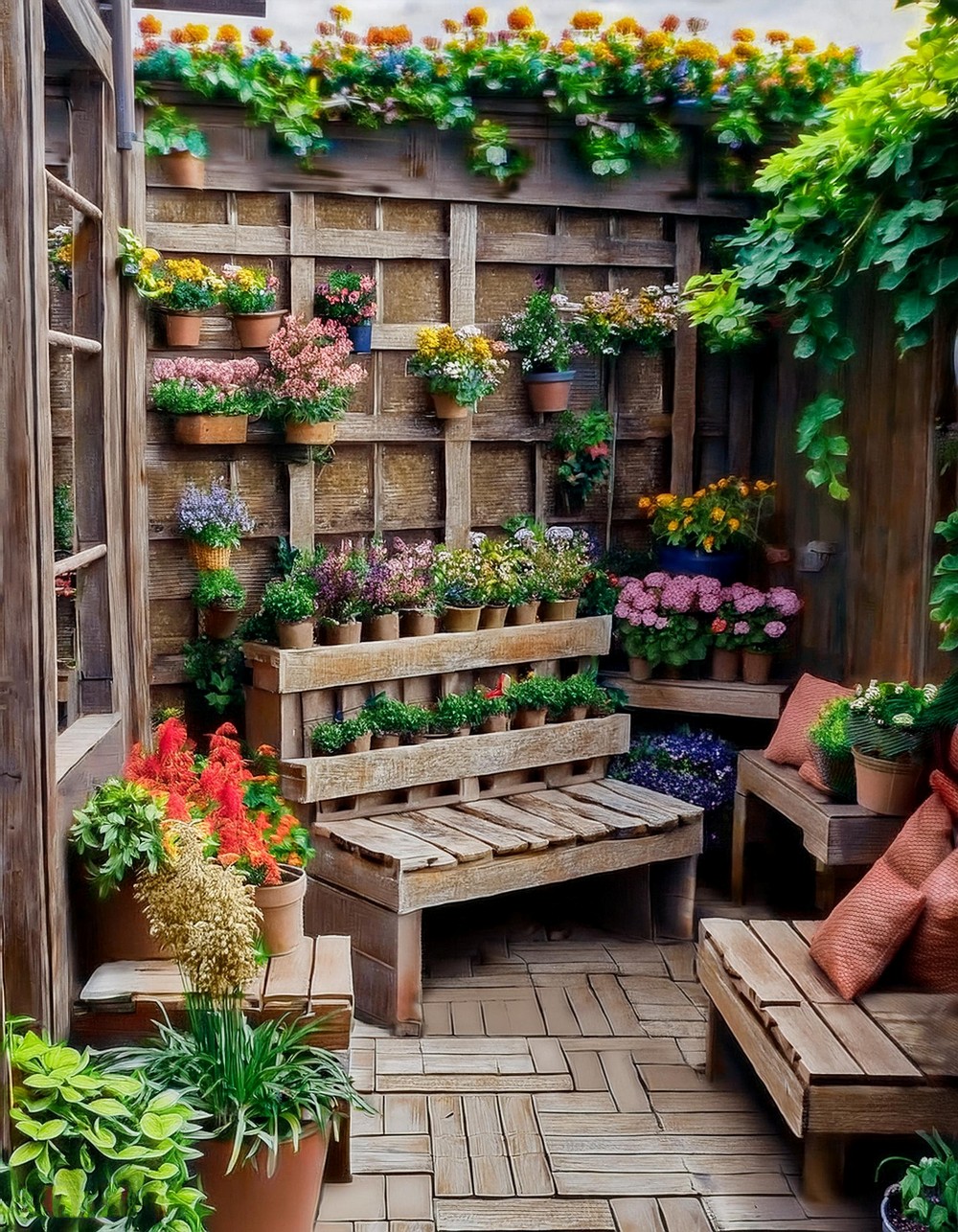 Upcycled Pallet Planter Box with Built-In Benches