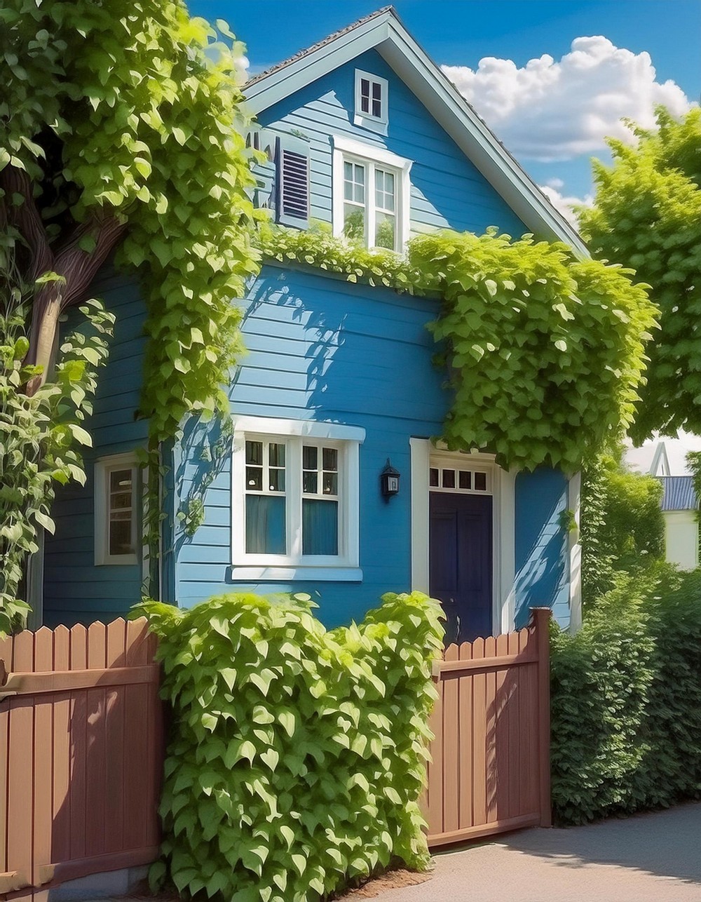 Wooden Fence with Climbing Vines