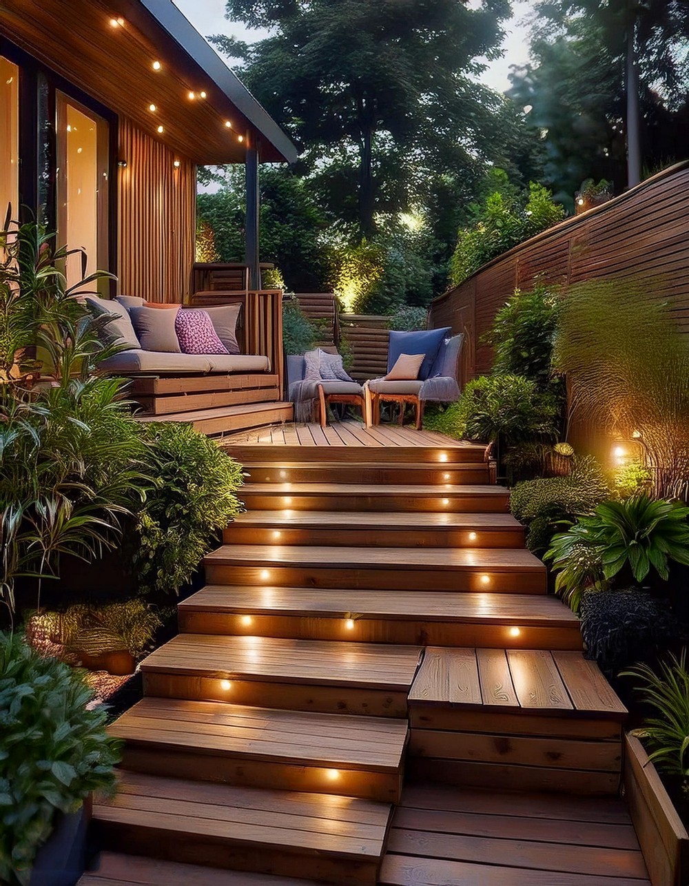 Wooden Steps with LED Lighting for Ambiance