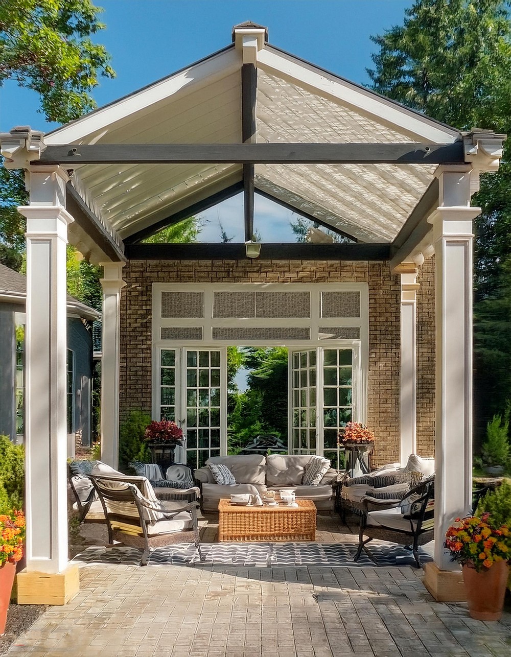 Gable Pergola with Sliding Glass Doors