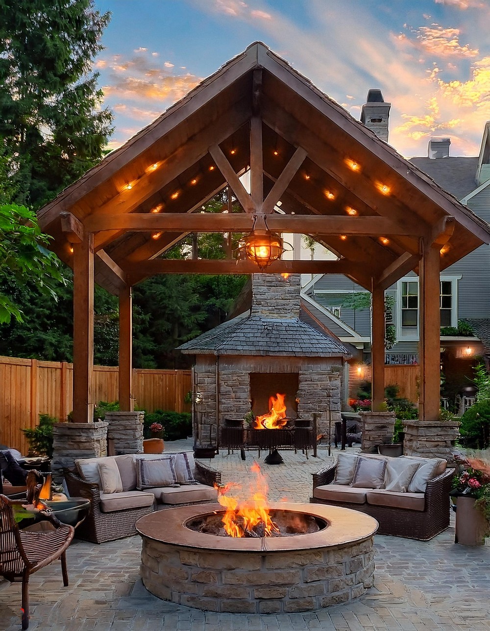 Gable Roof with Integrated Fire Pit