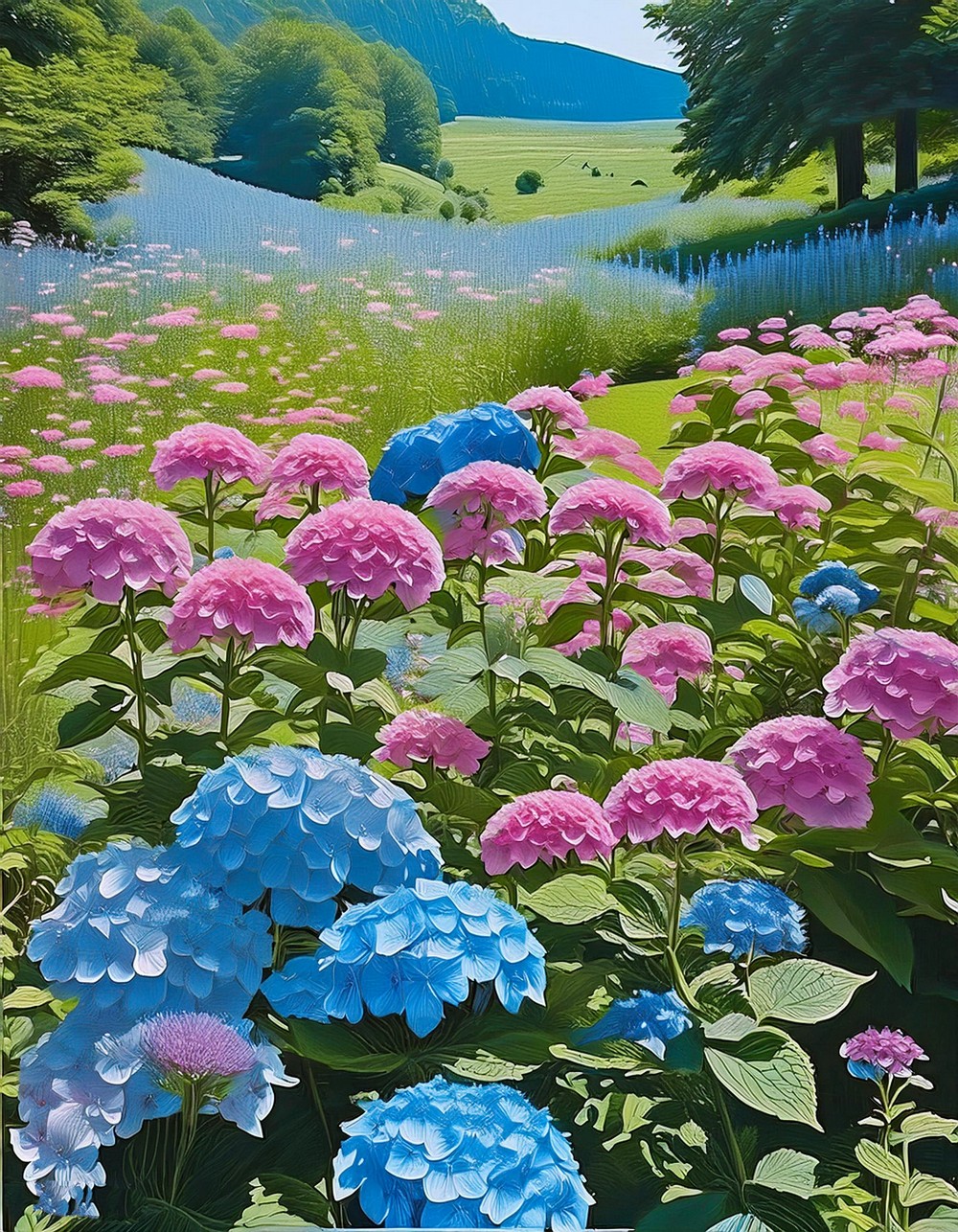 Hydrangea Accents in a Wildflower Meadow